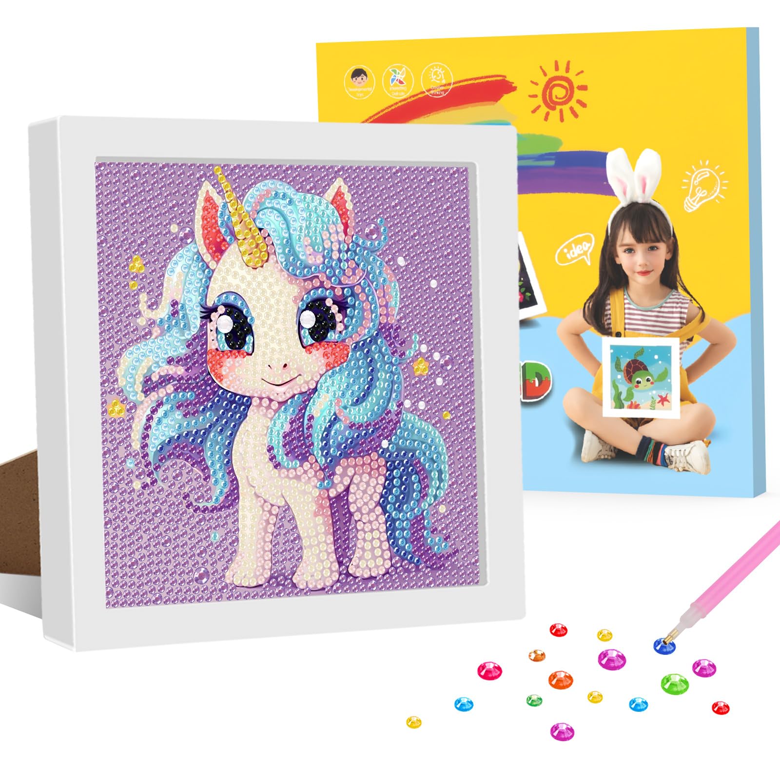 Unicorn Diamond Art Kit With Frame - 5D Diamond Painting For Kids & Beginners