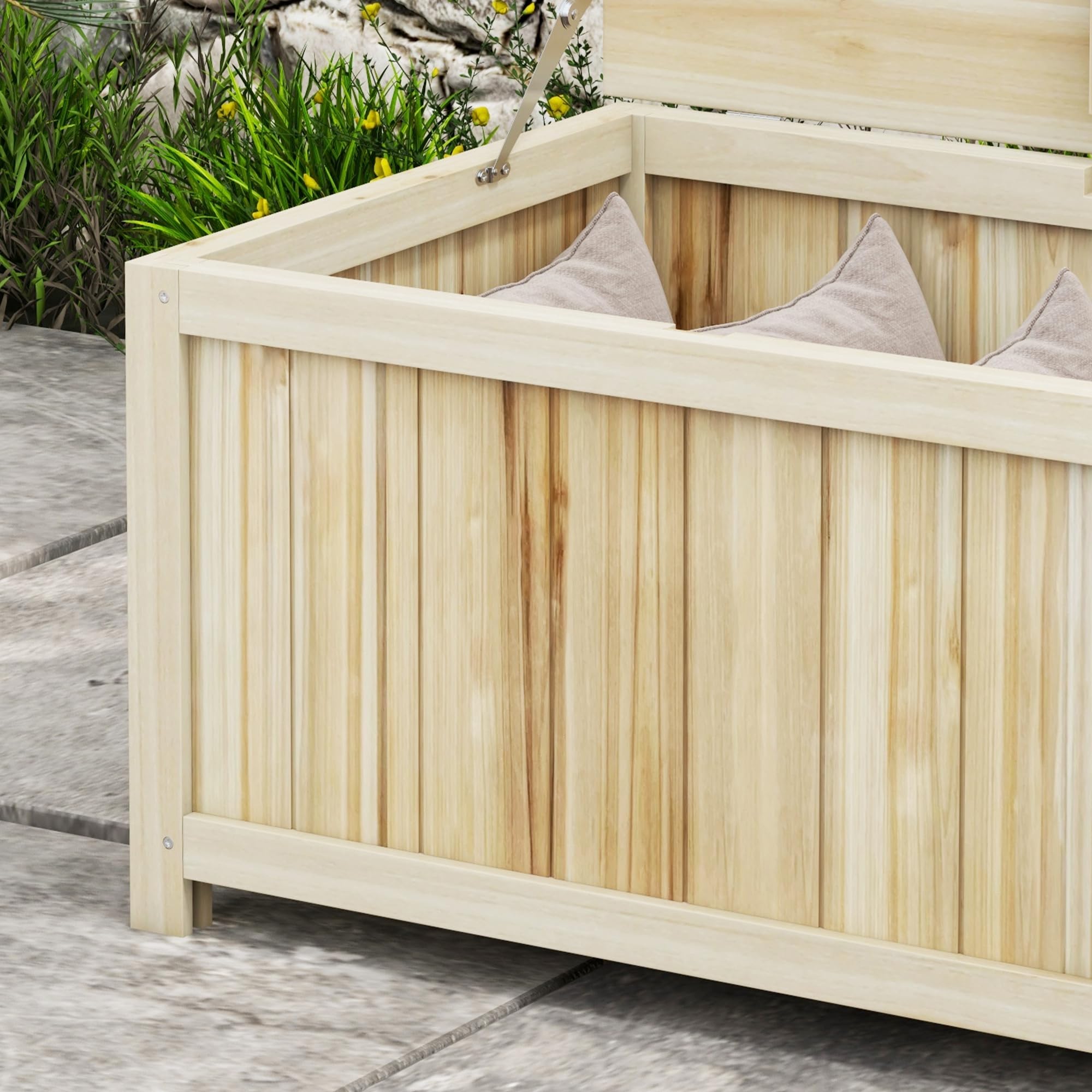 Outsunny Panca Contenitore da Giardino da 172L in Legno di Abete, Baule da Esterno 120x55x45cm Colore Legno