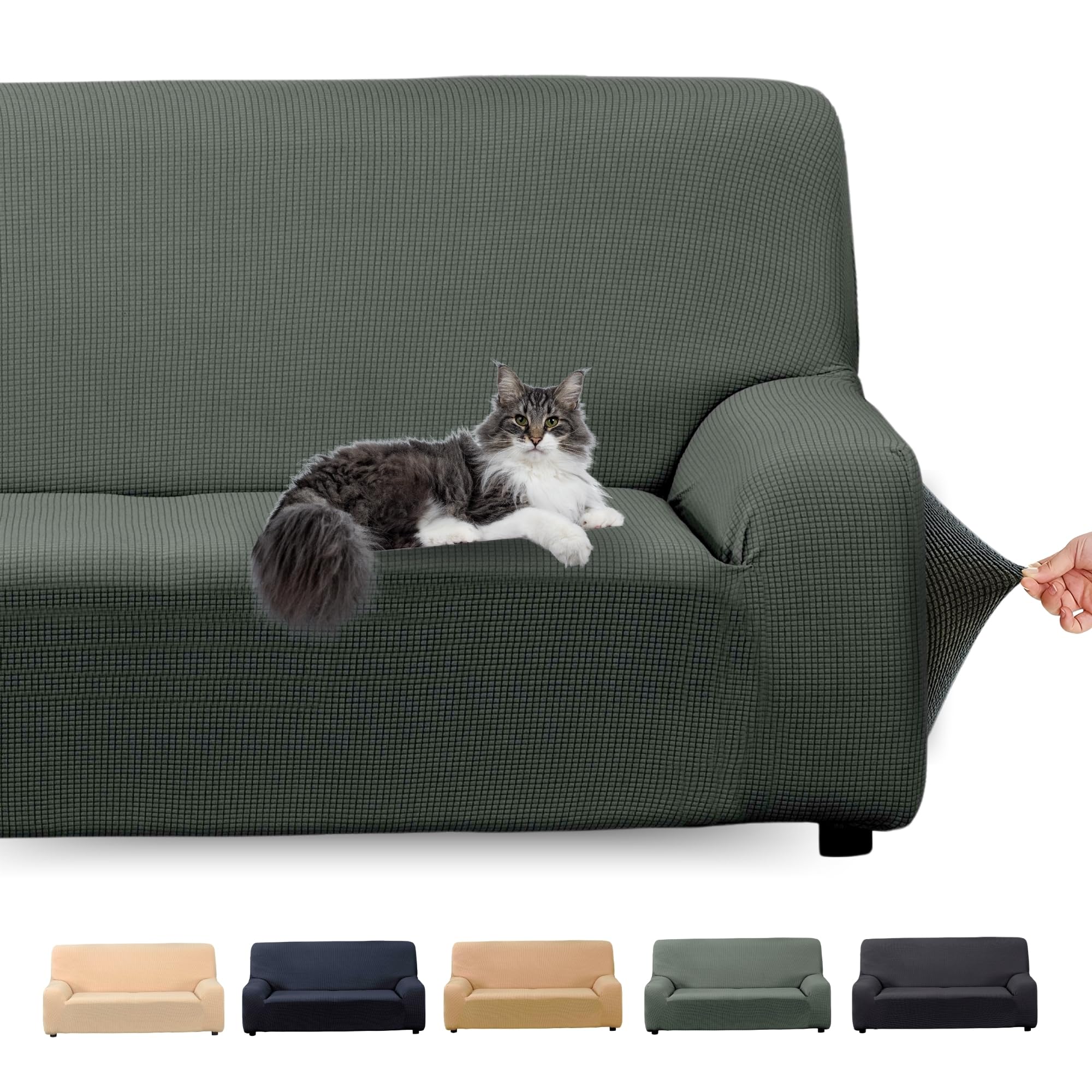 LAN&LAN - Funda Sofa, 2 plazas, Funda Sofá Elástico y Ajustable, Funda de Sofa Cómoda y Lavable, Cubre Sofá Que Previene Manchas de Niños y Pelos de Mascotas (Gris Plata)