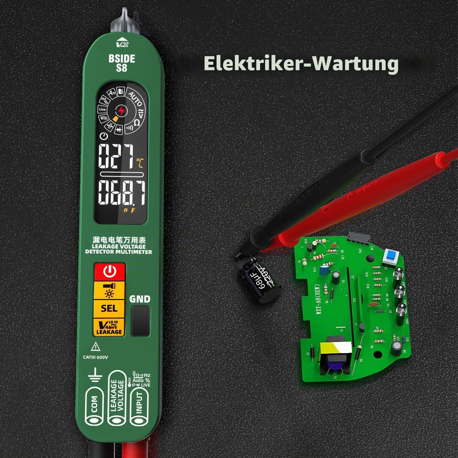 BSIDE S8 Digital Multimeter Automatisch AC Spannungsprüfer Berührungslos Leckspannung Tester 3 in 1 Große Farbdisplay Phasenprüfer Durchgangsprüfer Aufladbare VFD Hz Ohm Kapazitätsmessung