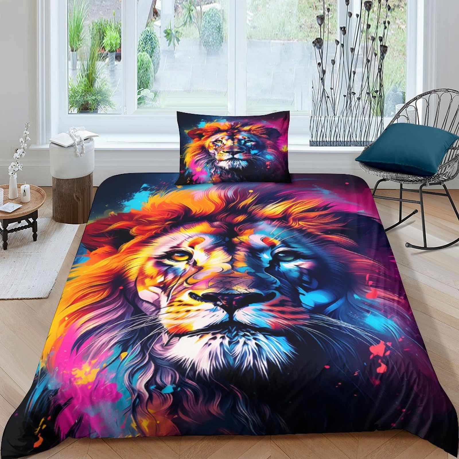 Parure de lit tigre housse de couette 135x200cm microfiche avec taies