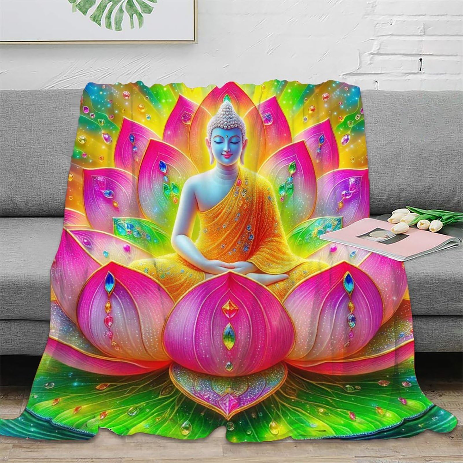 Plaid Bouddha 3D grand format pour canapé et soirées cocooning en microfibre