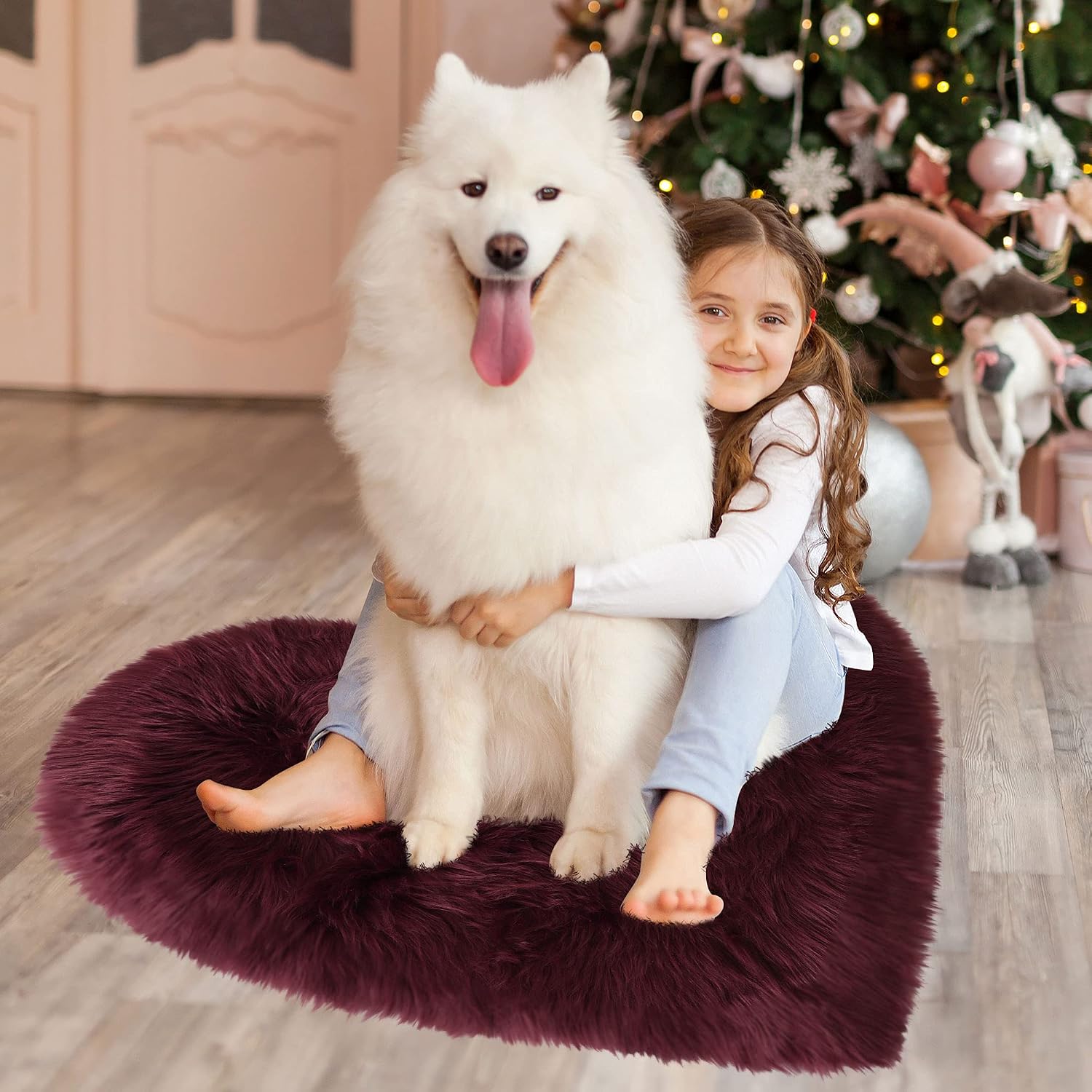 sourcing map Faux Fur Sheepskin Area Rugs, Heart Shaped Shaggy Fluffy Rug for Sofa Living Room Bedroom Floor - Image 5