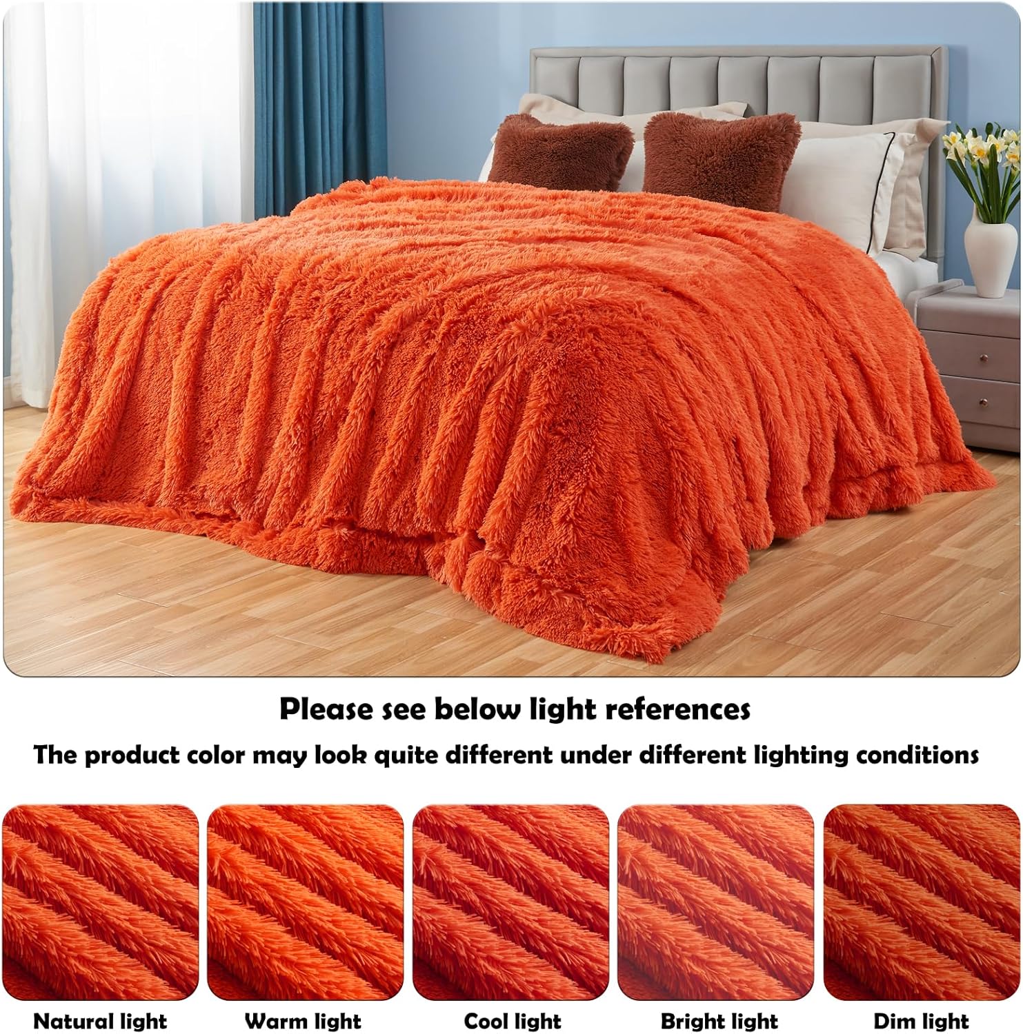 GONAAP Fuzzy Faux Fur Throw Blanket Orange Super Soft Cozy Plush Fuzzy Shaggy Blanket for Couch Sofa Bed (Orange, Throw(50"x60")) - Image 4