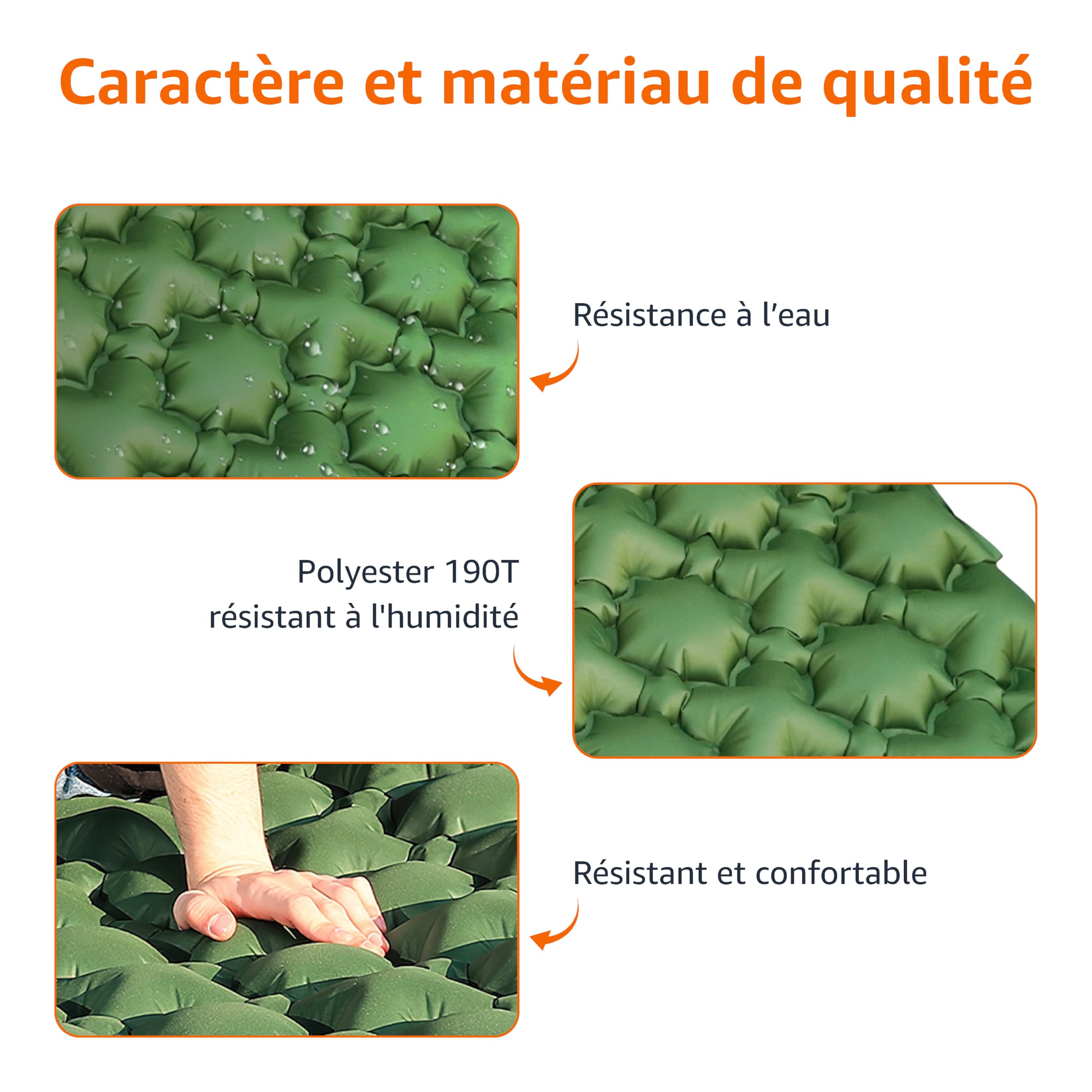Amazon Basics Tapis de Sol de Camping, Légère, imperméable, Pompe à Pied intégrée, Vert Olive,190.5 x 57 x 5.6 cm