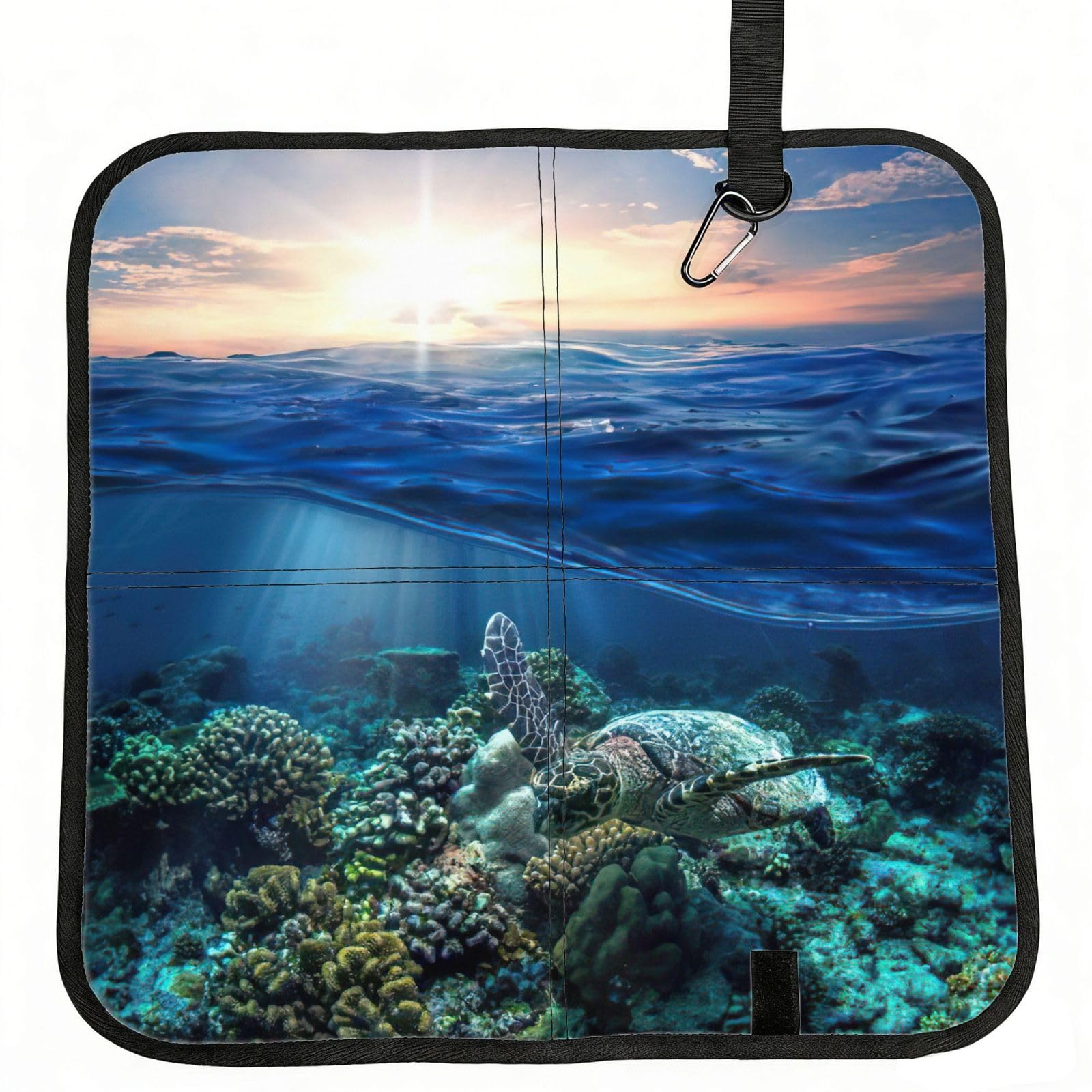 bghdfa Sea Turtle Floating Up And Over Coral Print Outdoor Sitting Mat Waterproof Oxford Cloth Seat Cushion Folding Foam Camping Seat For Picnic