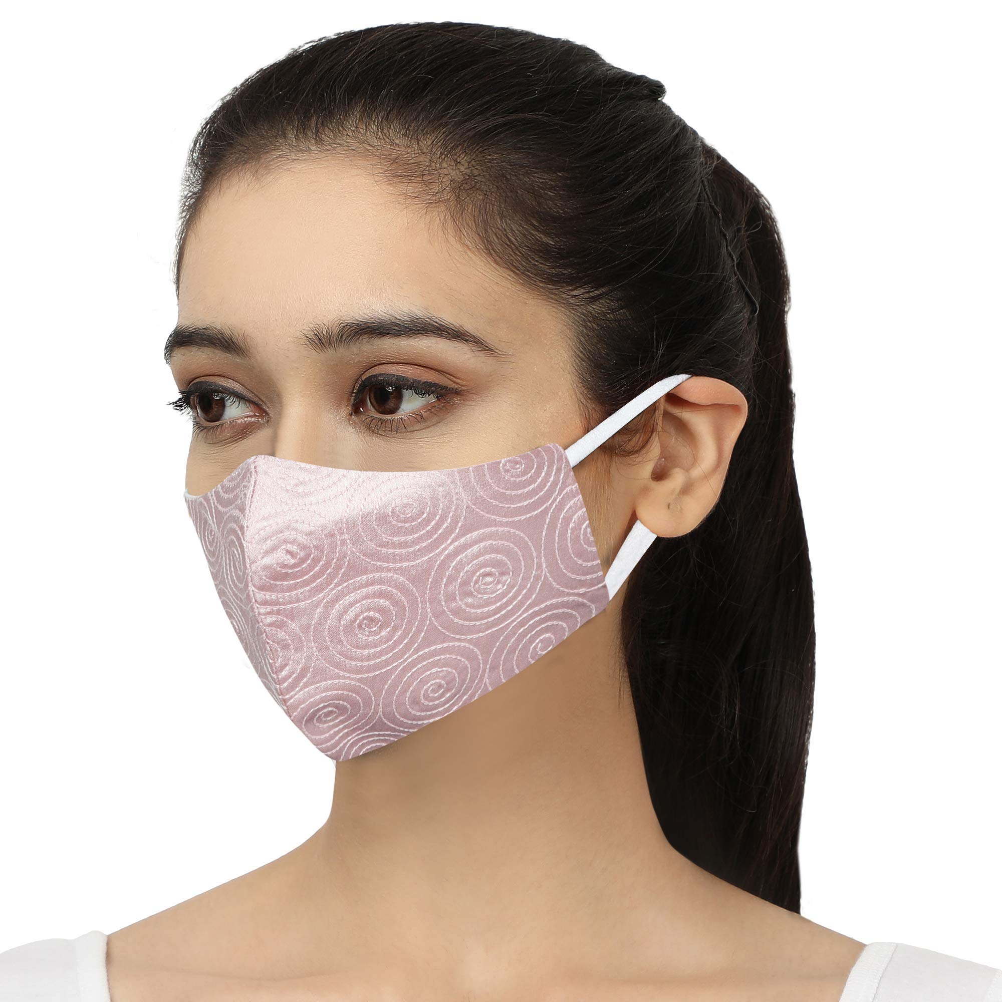 MASQ Satin Cloth 4 Layer Reusable Face Mask Combo for Women, Girls (Large, Teal-Gold-Pink, Without Valve, Pack of 3) 3