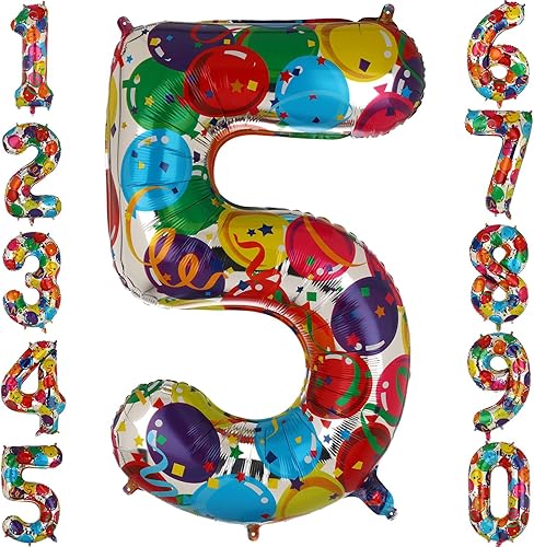 Globos grandes de aluminio arcoíris número 5 de 40 pulgadas, helio grande Mylar 2 globo para decoración de fiesta de cumpleaños, neón