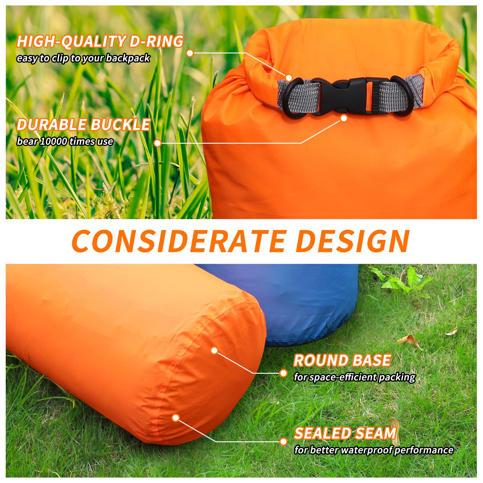 Sac étanche - 4 Pièces 2L/5L/10L/20L Dry Bag Set, Sac Sec Léger pour L'Extérieur Sacs De Sports Nautiques, Fermeture De Sécurité, pour Le Kayak Bateau/Pêche/Rafting/Natation (4pcs,20L)