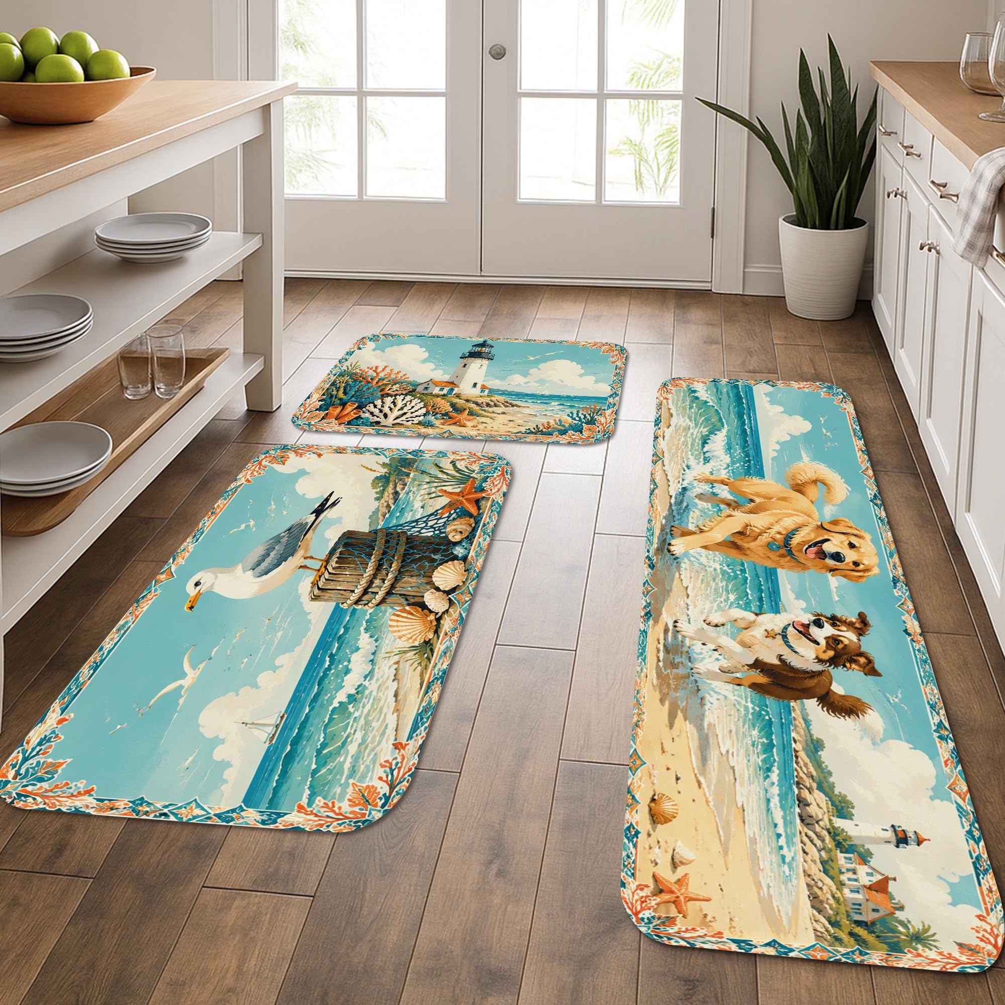 Tapis doux vintage haut de gamme pour le sol de la cuisine et de la salle de bain, lot de 3