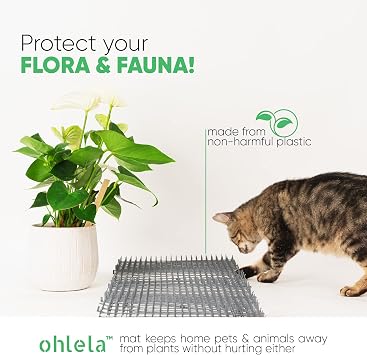 ohlela Cat Scat Mat for Cats - 6.5ft (2 Pack) Pet Deterrent Mat with 12 Garden Staples, 1 Inch Spike is Effective for Cat Repellent Indoor & Outdoor. Pet Training Tool to Keep Cats Away