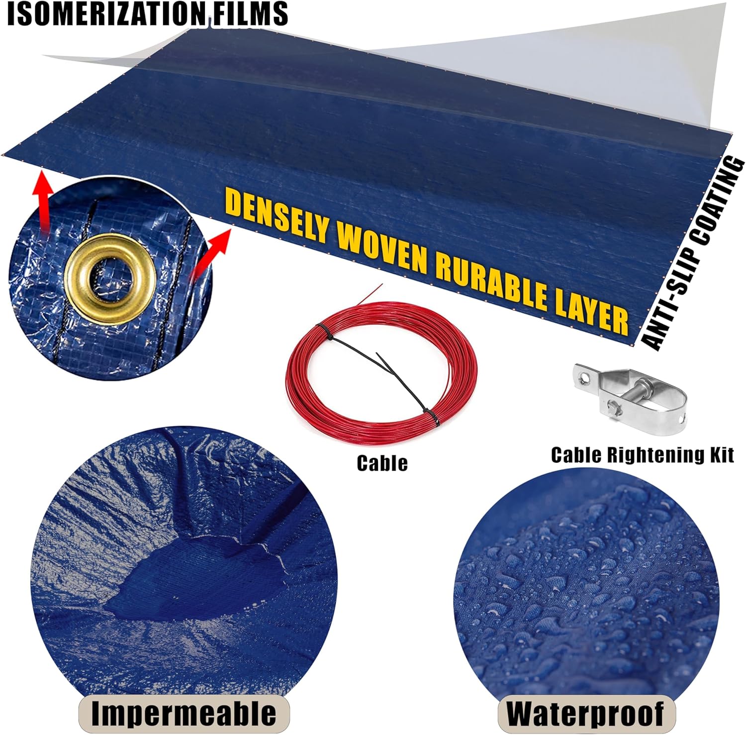 Royal Shade 30' x 50' Premium 180GSM Rectangle Blue Winter Swimming Pool Cover Tarp Safety Heavy Duty, Waterproof, UV Resistant (Cover Size: 34' x 54'/ 4 ft.Overlap) - (We Customize Size)