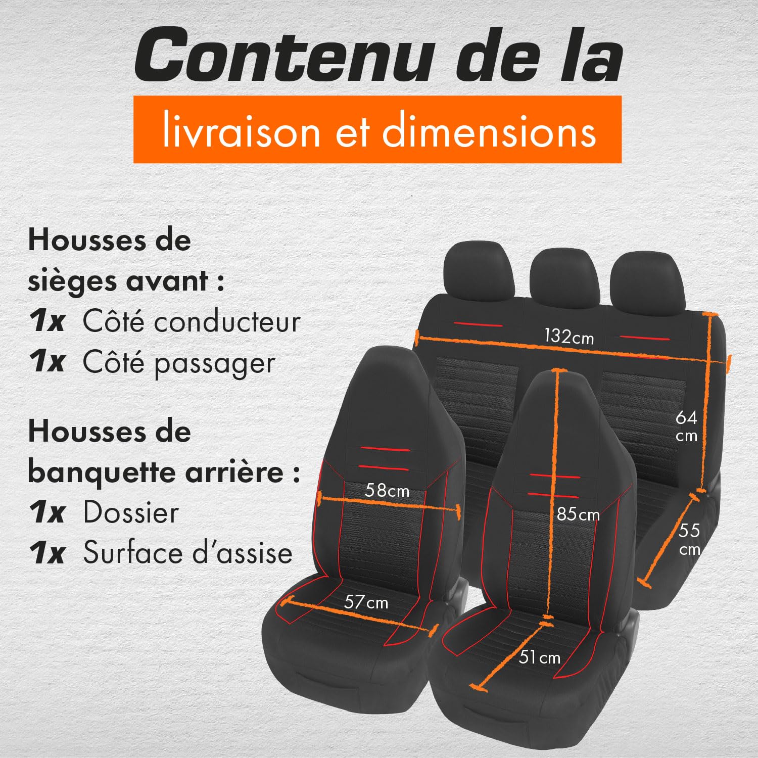 upgrade4cars Housse de Siege Voiture Appui Tête Intégré Universelle Noir Rouge | Ensemble de Housses Siège Auto Universel | Couvre Sieges pour Avant et Arrière