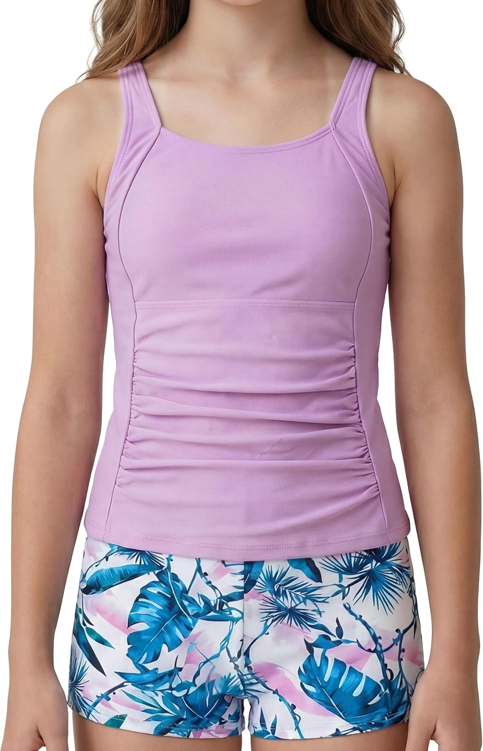 GDTOGRT Girls Tankini Swimsuit 2-Piece Bathing Suits Tankini Top with Swim Shorts for Teens 9-16
