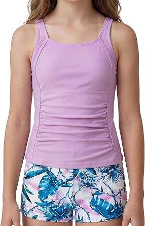 GDTOGRT Girls Tankini Swimsuit 2-Piece Bathing Suits Tankini Top with Swim Shorts for Teens 9-16