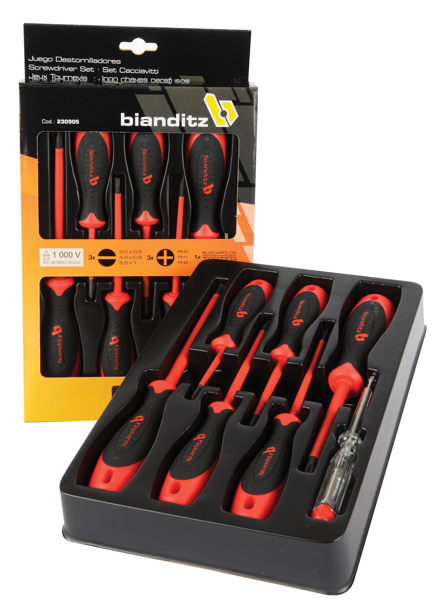 Bianditz 230905 - Juego de 7 destornilladores Aislados Rectos-PH 1000V+Buscapolos
