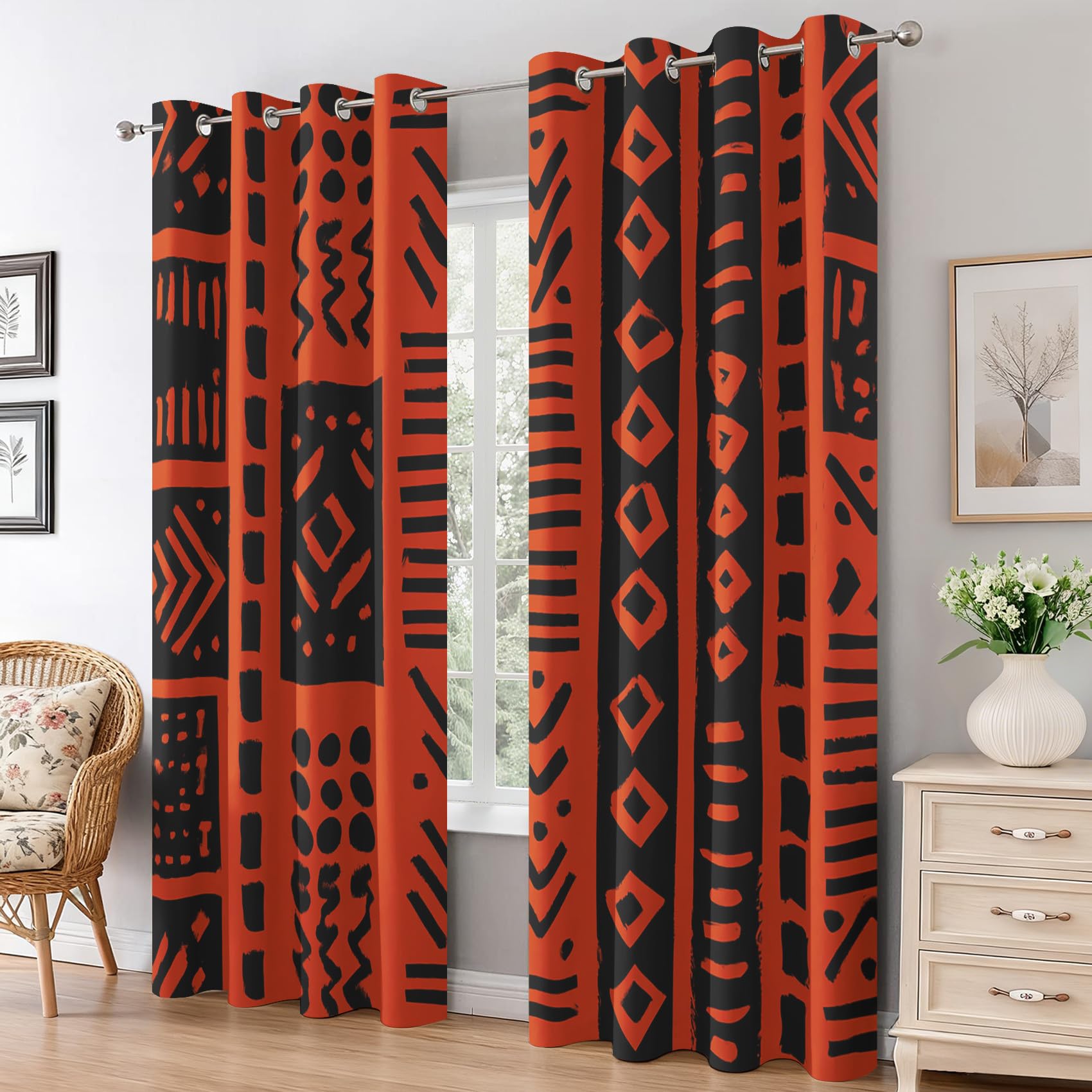 Generisch Ethnisch Vorhänge Wohnzimmer, Vorhang Blickdicht Stamm Symbol Afrika Gardinen mit Ösen Schlafzimmer, Thermo Verdunklungsvorhänge 2er Set H160 x B140 cm pw&66