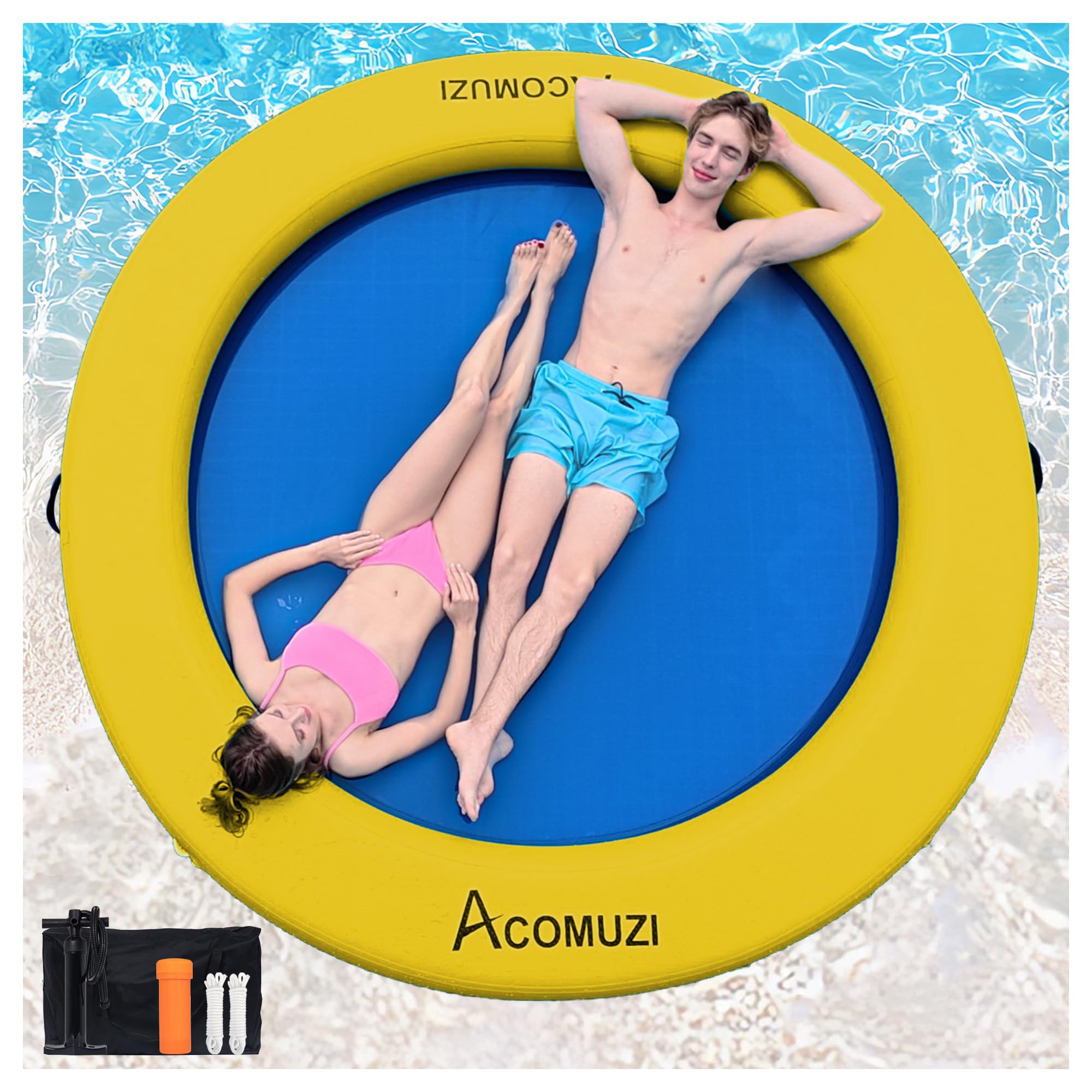 ACOMUZI Water Hammock Inflatable Floating Dock, Round Floating Ring Lake Floats for Adults, Heavy Duty Pool Float Raft for Ocean and Lake, 6FT/8FT/