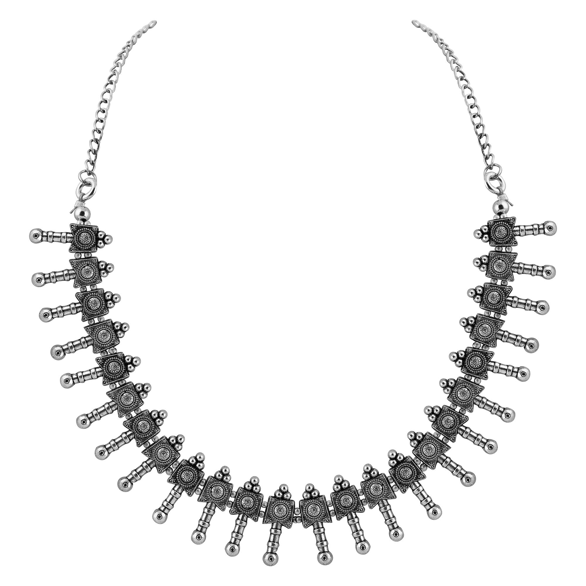 Traditional Oxidised Finish Statement Necklace for Women | Tribal Boho Choker Style Jewellery | Festive & Party Neckpiece-image-16