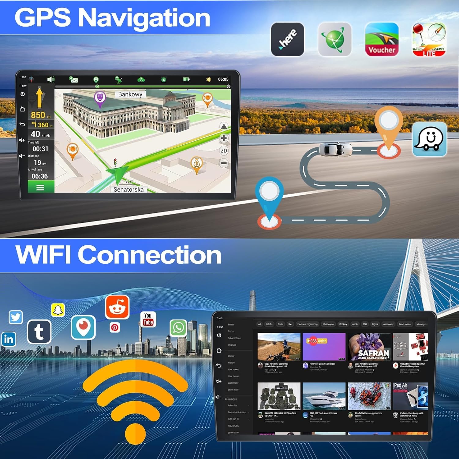 CAMECHO 2+64G Android 15 Carplay Autoradio per Fiat Bravo 2008-2013, Nav Wireless Carplay Android Auto, Schermo da 9" Radio WiFi Bluetooth Mirror Link FM/RDS EQ GPS
