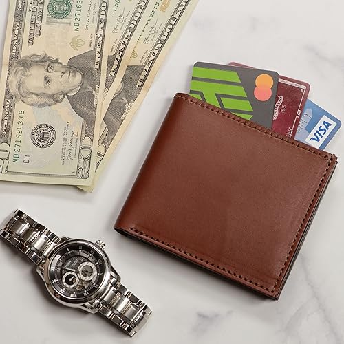 Miniatura 3 de Cartera plegable de cuero de grano completo para hombre, 3 opciones de color, fabricada en Estados Unidos, Marrón medio, 8 Card Slots