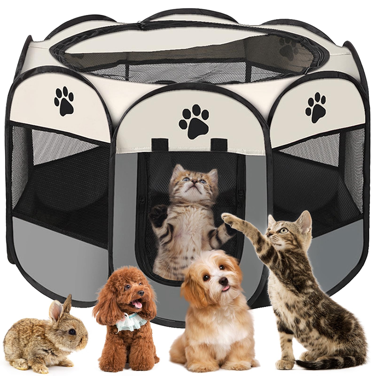 Welpenauslauf Faltbare Hundebox für Zuhause Welpenlaufstall 74x74x43cm Katzengehege für Drinnen Outdoor Hundekäfig Hundezelt Freilaufgehege Kaninchen Laufstall Katze Hund Katzen Zelt Kleintiergehege