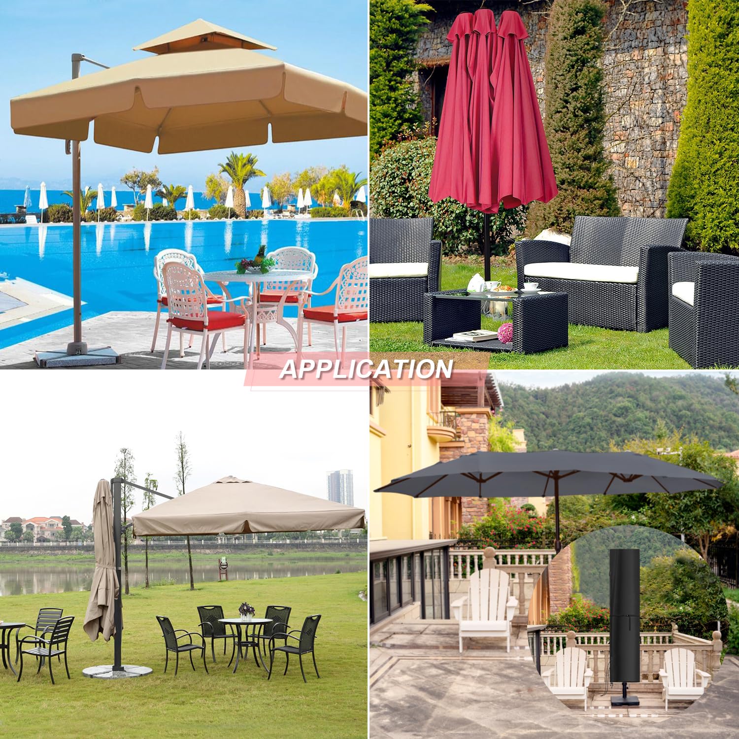 Pokrowiec ochronny na parasol przeciwsłoneczny z prętem, na parasol ogrodowy, Ø 500 cm, duży pokrowiec na parasol przeciwsłoneczny/parasol przeciwsłoneczny, 260 x 65/65 cm
