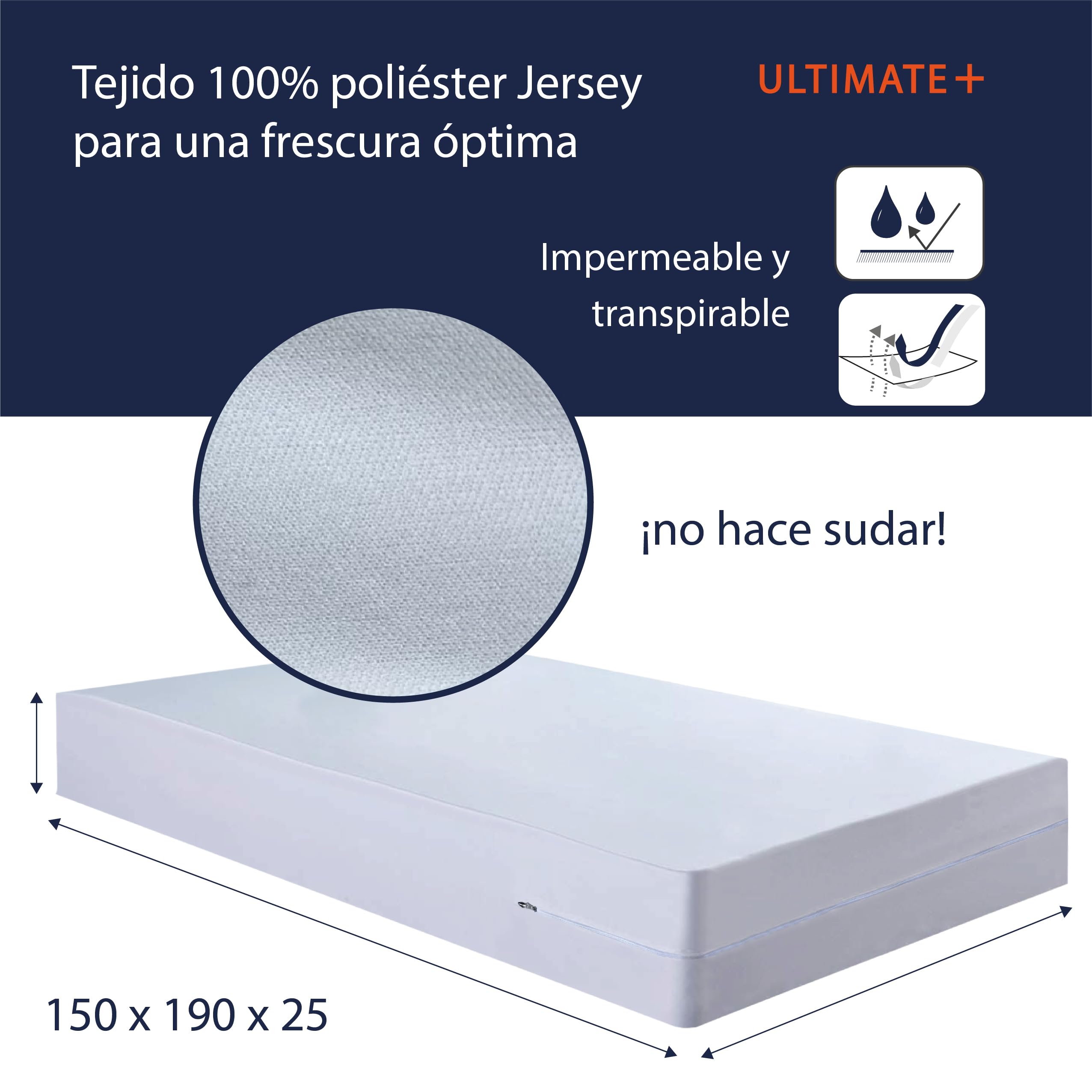 Twillie – Funda de colchón integral 150x190x25 cm Impermeable – Anti-chinches – Oeko-TEX® Protector de colchón completo con cremallera - Tratamiento AEGIS® Anti-ácaros, antibacteriano – Fabr. en la UE