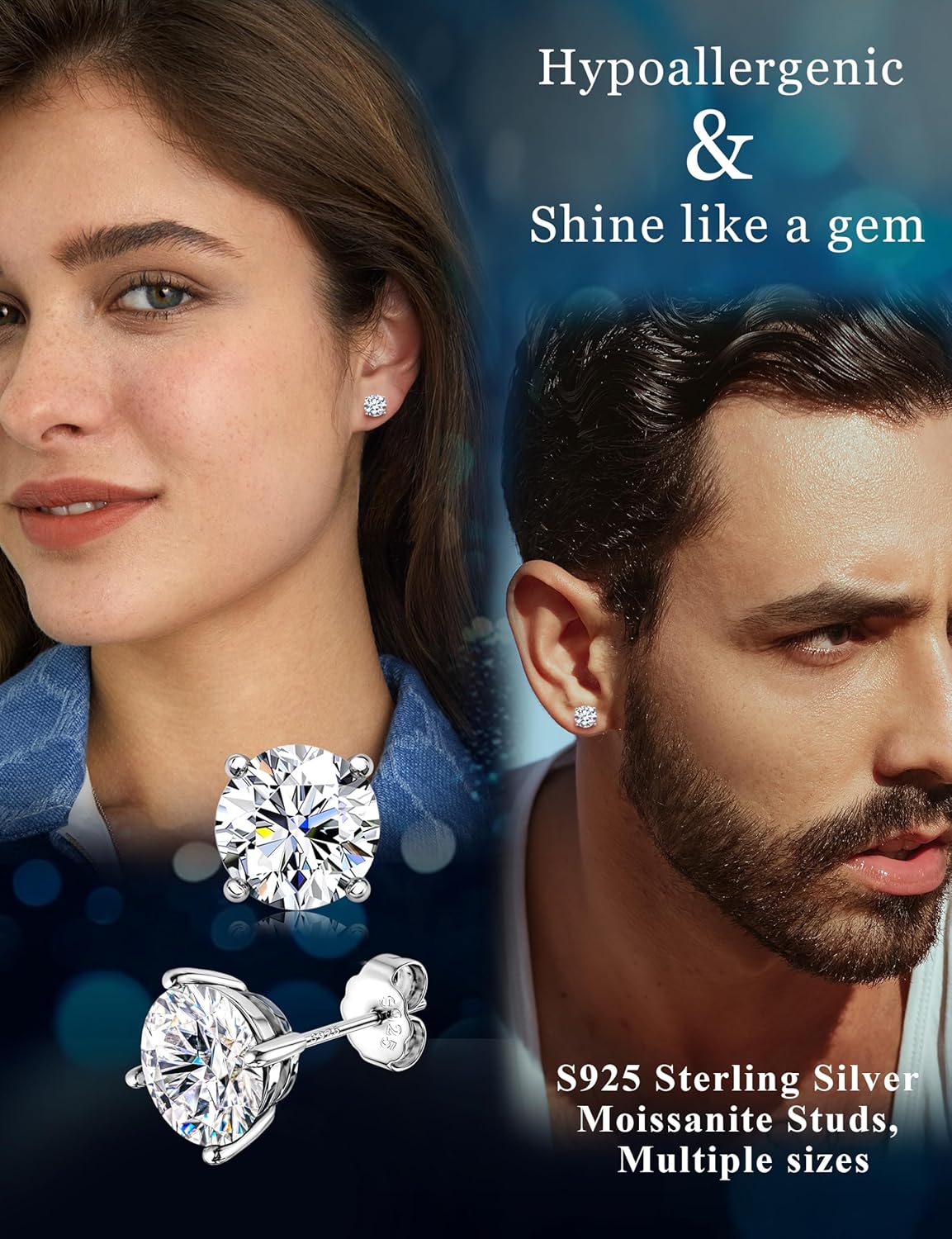 Moissanite Stud Earrings 18K White Gold Plated Brilliant Round Cut D Color VVS1 Clarity Lab Created Moissanite Earrings Sterling Silver Earring Hypoallergenic Earrings for Women Men 1 - Image 7