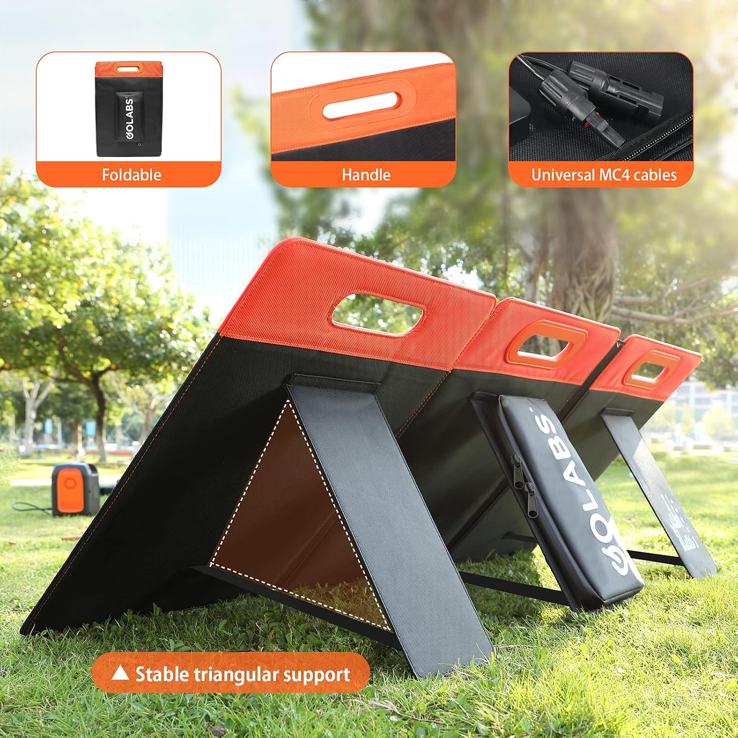 GOLABS SF60 Portable Solar Panel, Monocrystalline Solar Charger with Adjustable Kickstand, Type C, DC 18V, QC3.0 USB Ports for Power Station Outdoor Camping Off Grid RV