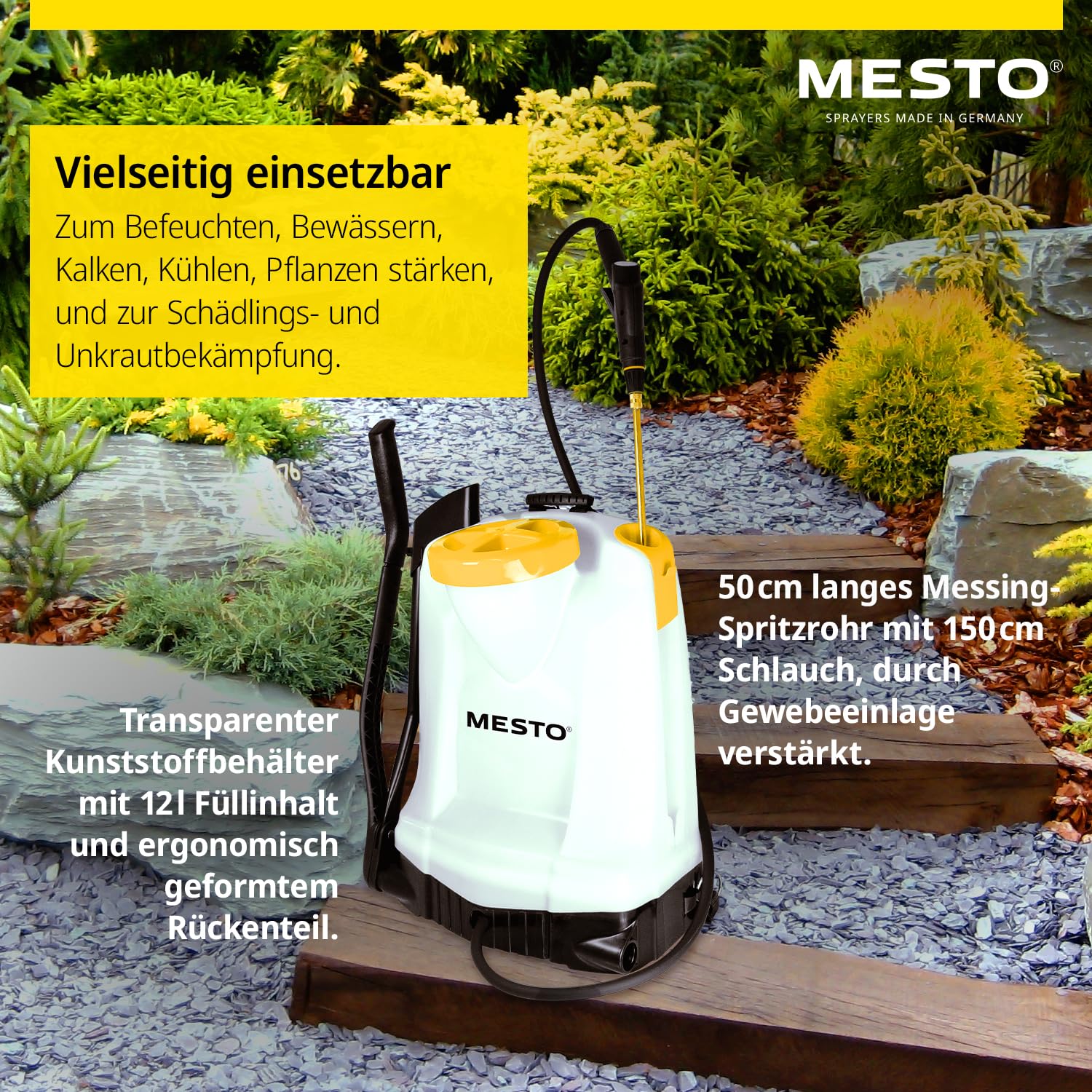 MESTO RS125 Rückenspritze 12 L Set inkl. Spritzschirm | Gartenspritze mit 6 bar Druck | Unkrautspritze Garten | mit ergonomischen Abstellventil & Kontrollmanometer | FPM-Dichtungen | Rückensprühgerät