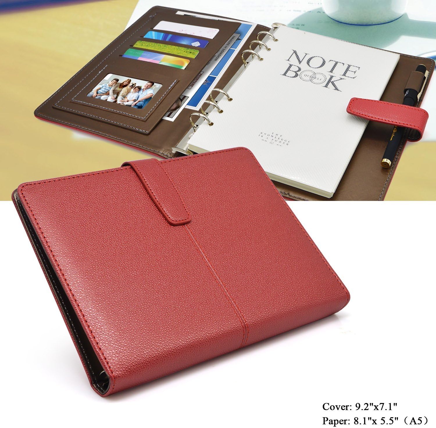 Leather Planner 6 Ring Binder Journal Pu Cover Daily Day Planner Refillable A5 Divider Inserts 2018 2019,Lined Undated,164 Lined Beige Pages,8.11x5.5Inches by izBuy (Red)