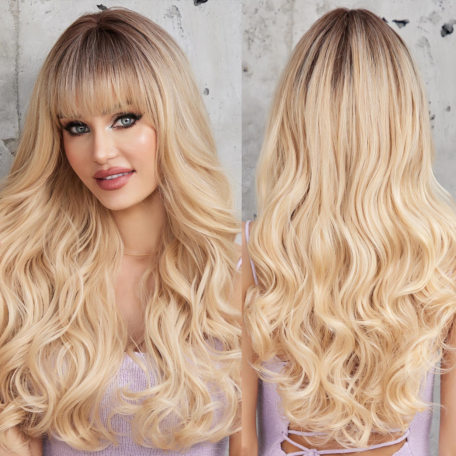 HAIRCUBEOmbre Blonde Synthetic Women's Wig Long Wavy Layered Wig Heat-Resistant