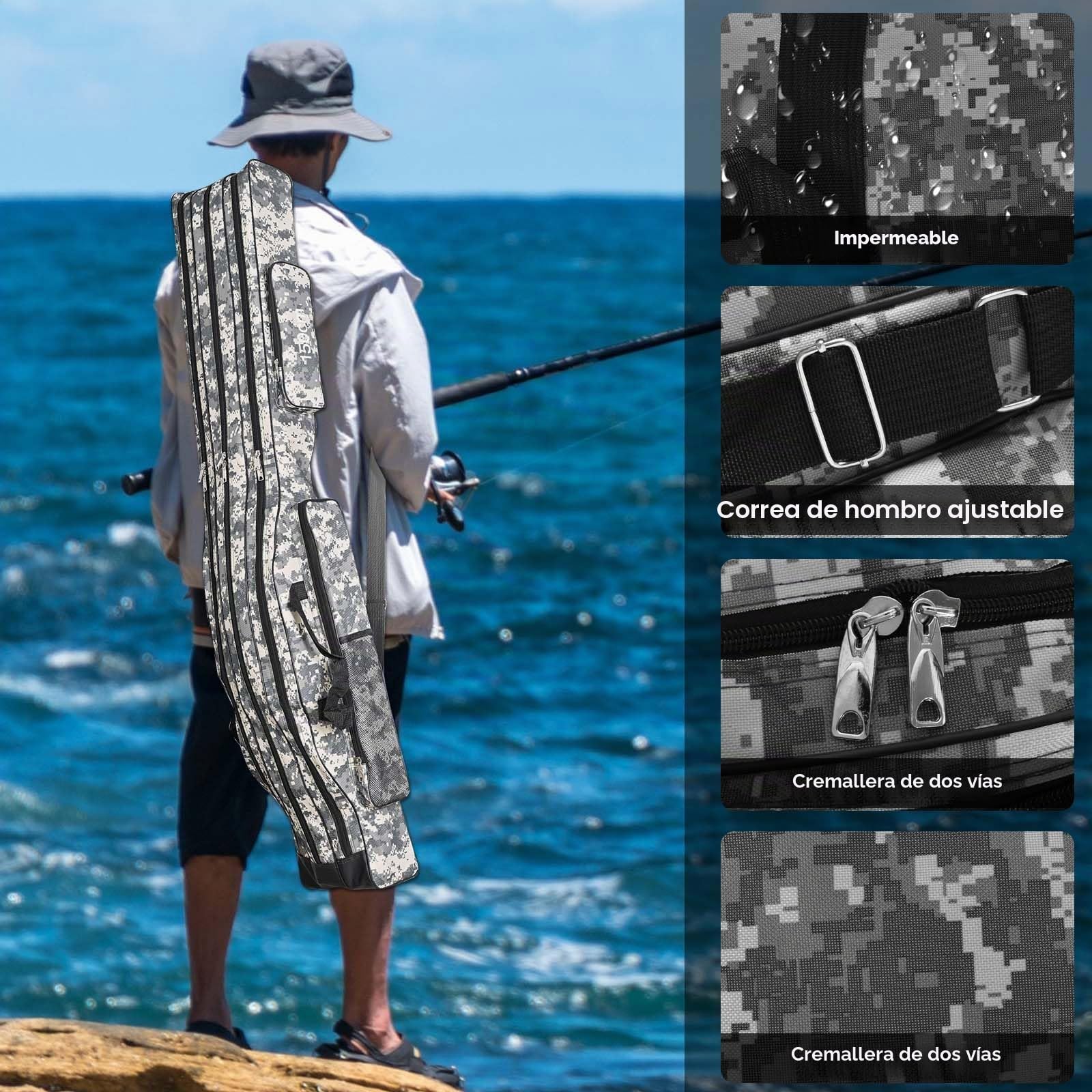 Dokeno bolsa para caña de pescar, 150 cm, 3 capas, resistente al agua, maletín de pesca con correa de transporte