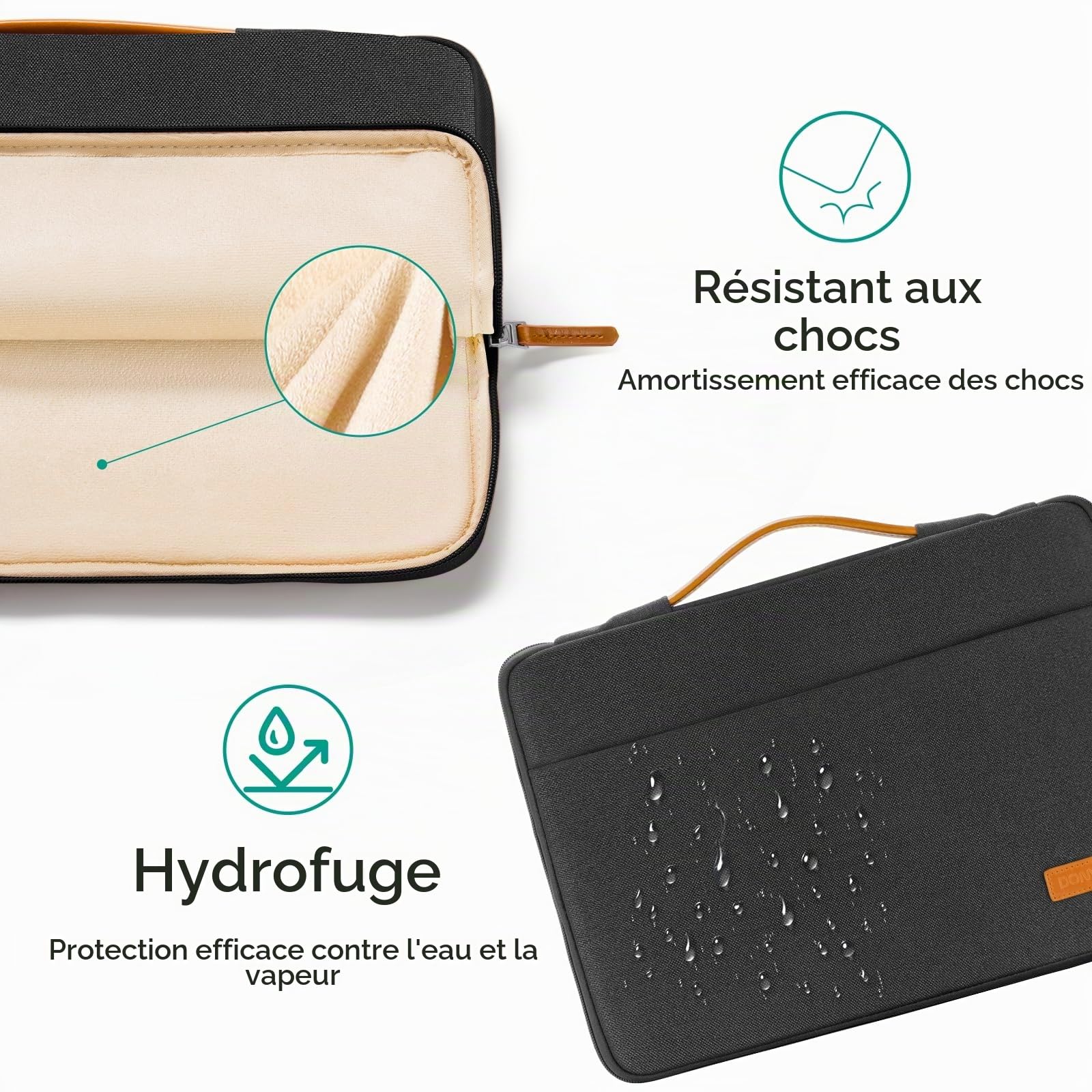 DOMISO Housse Ordinateur 17 Pouces Sacoche PC Portable Imperméable pour HP Lenovo Dell Acer ASUS Noir