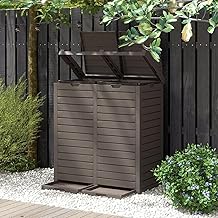 RELAX4LIFE Pattumiera per Rifiuti Esterno a Doppio Scomparto, Capacità di 135L con Vassoio per Liquidi, Cestino per Rifiuti per Giardino, con Coperchi a Due Livelli (MARRONE, 77 x 40 x 86 cm)