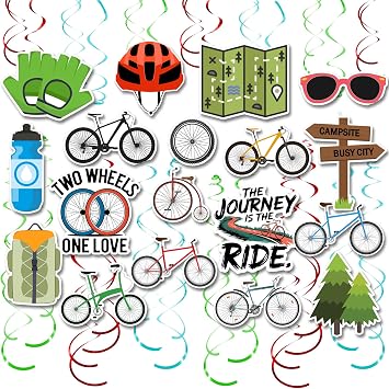 30Pcs Bicycle Hanging Swirls Decorations Bicycle Cycling Theme Decorations Mountain Bike Party Decor Biking Tour Ceiling Streamers for Birthday Bicycle Fans Sports Party Supplies