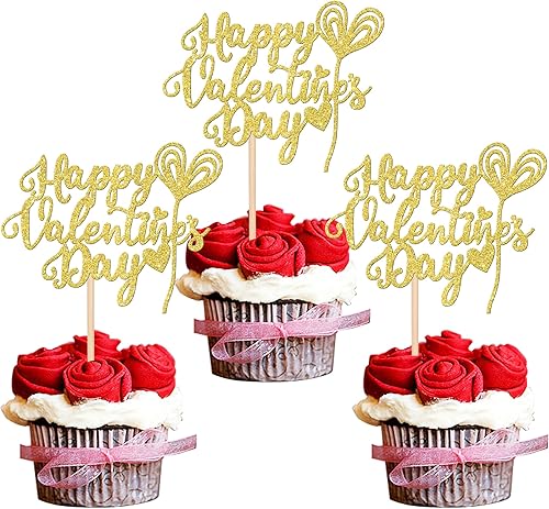 24 piezas de decoración para cupcakes con purpurina para el día de San Valentín, dulce amor, corazón, Be Mine, para San Valentín, temática de San