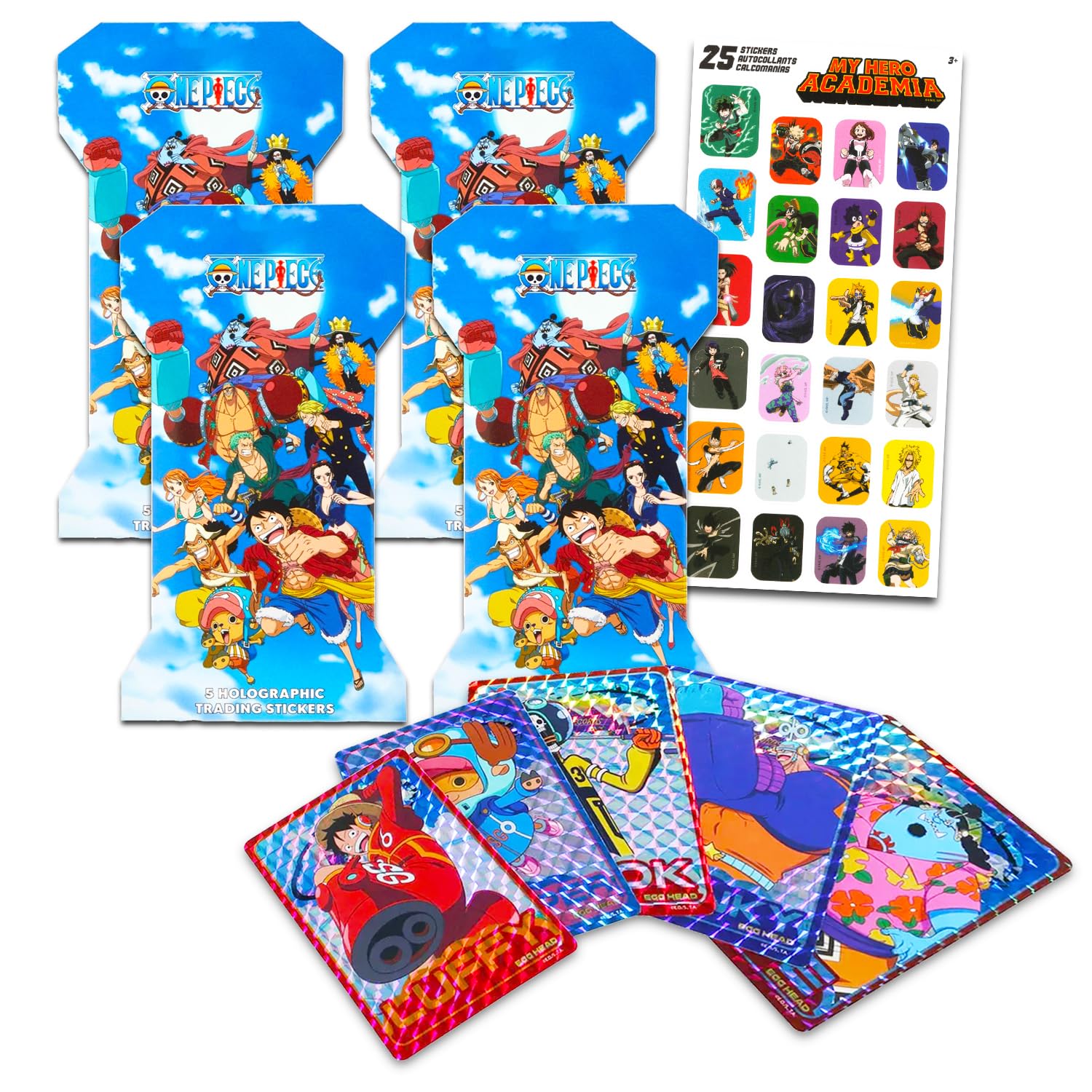 Amazon.com: One Piece Holographic Sticker 4 Pack - Bundle with 4 Blind  Packs with Trading Card Stickers Plus More