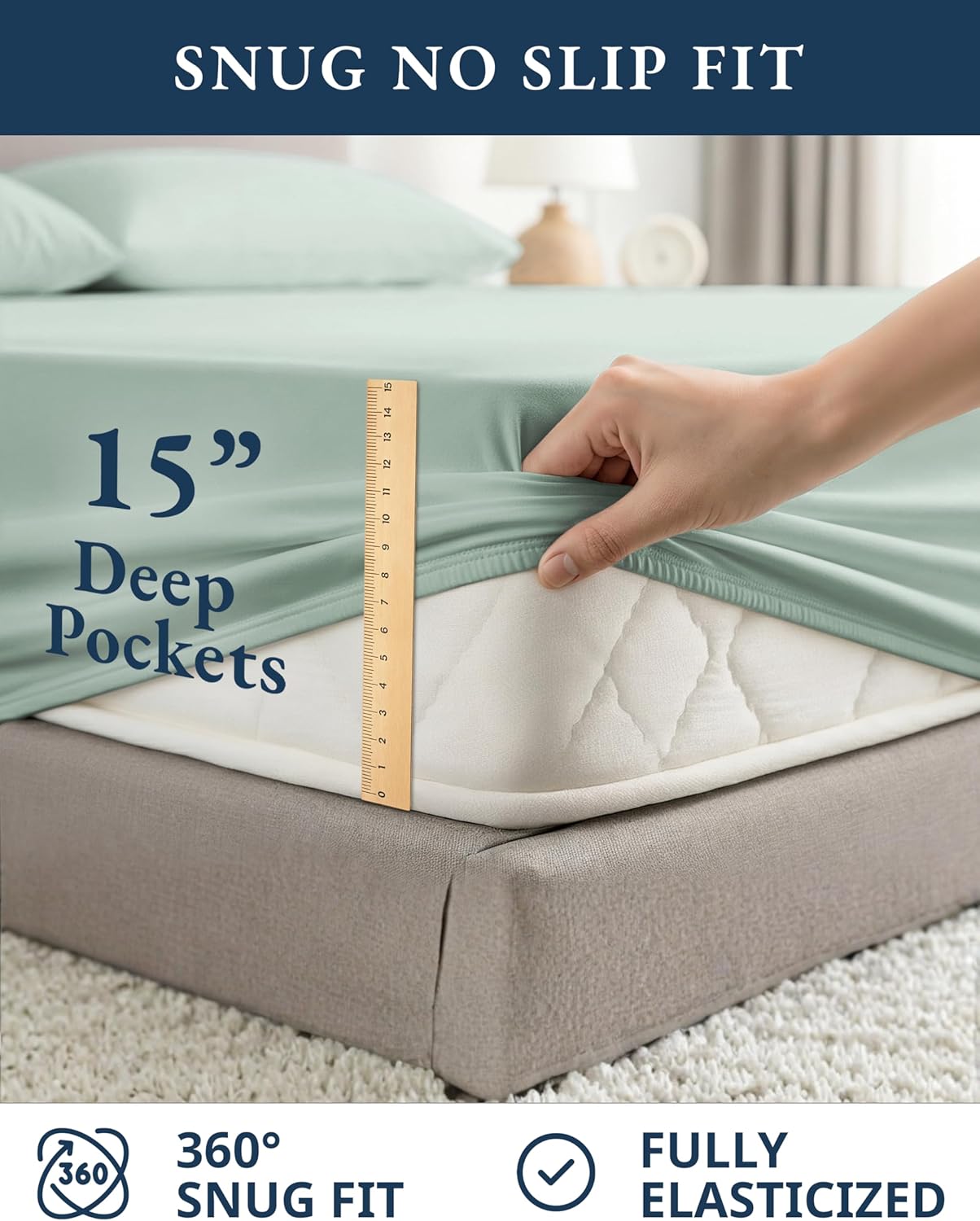 LANE LINEN 100% Organic Cotton California King Sheets Set, Soft & Comf Low Pill Fade Resistant Mercerized Cotton Fully Elasticized Cal King Sheets, Fits Mattress Upto 15" Deep -Cool Blue - Image 7