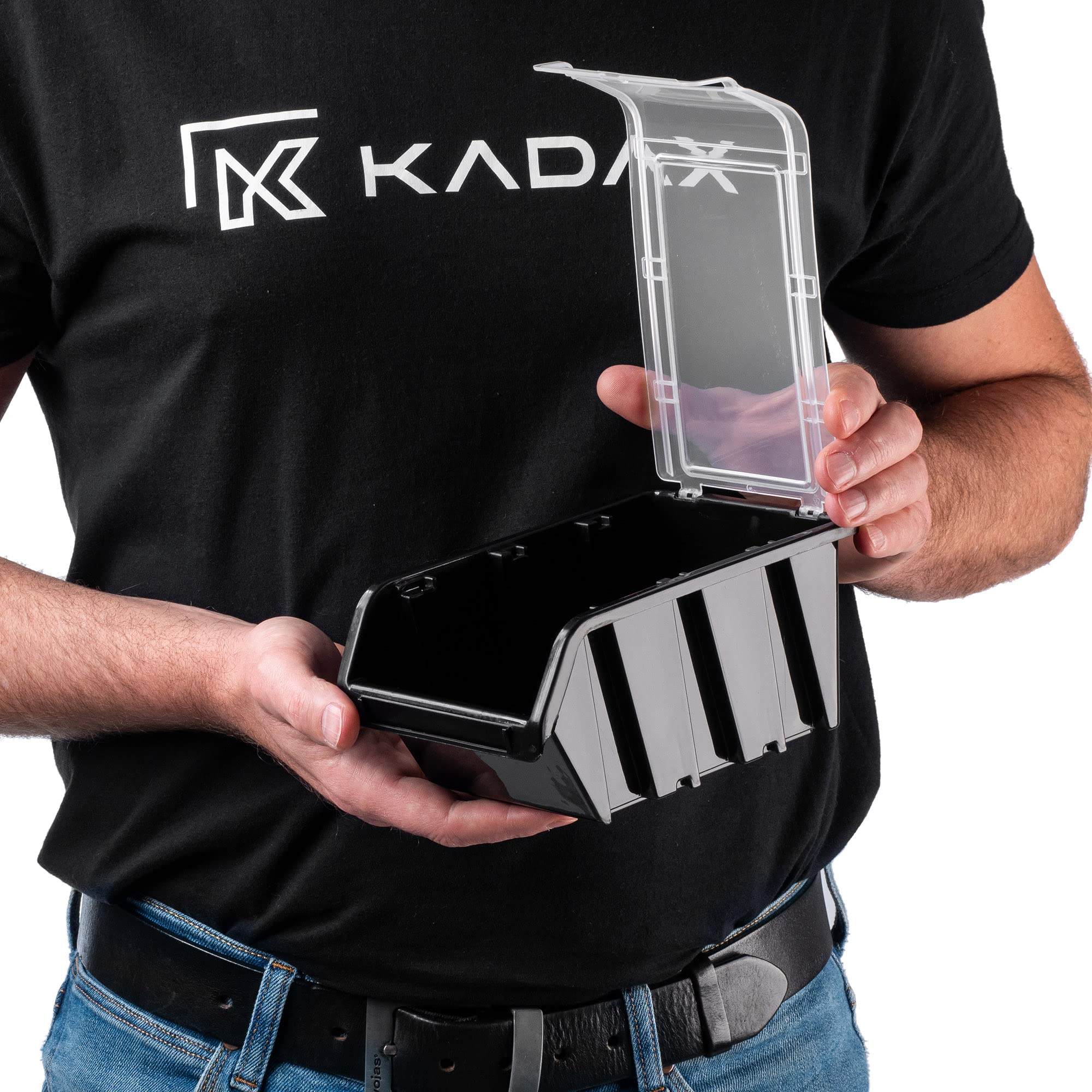 KADAX Set di 20 Cassetta impilabile con Coperchio, Scatola di stoccaggio in plastica PP, Scatola di stoccaggio a Vista in Diverse Misure e Colori, scatole di stoccaggio con sportello per Parete
