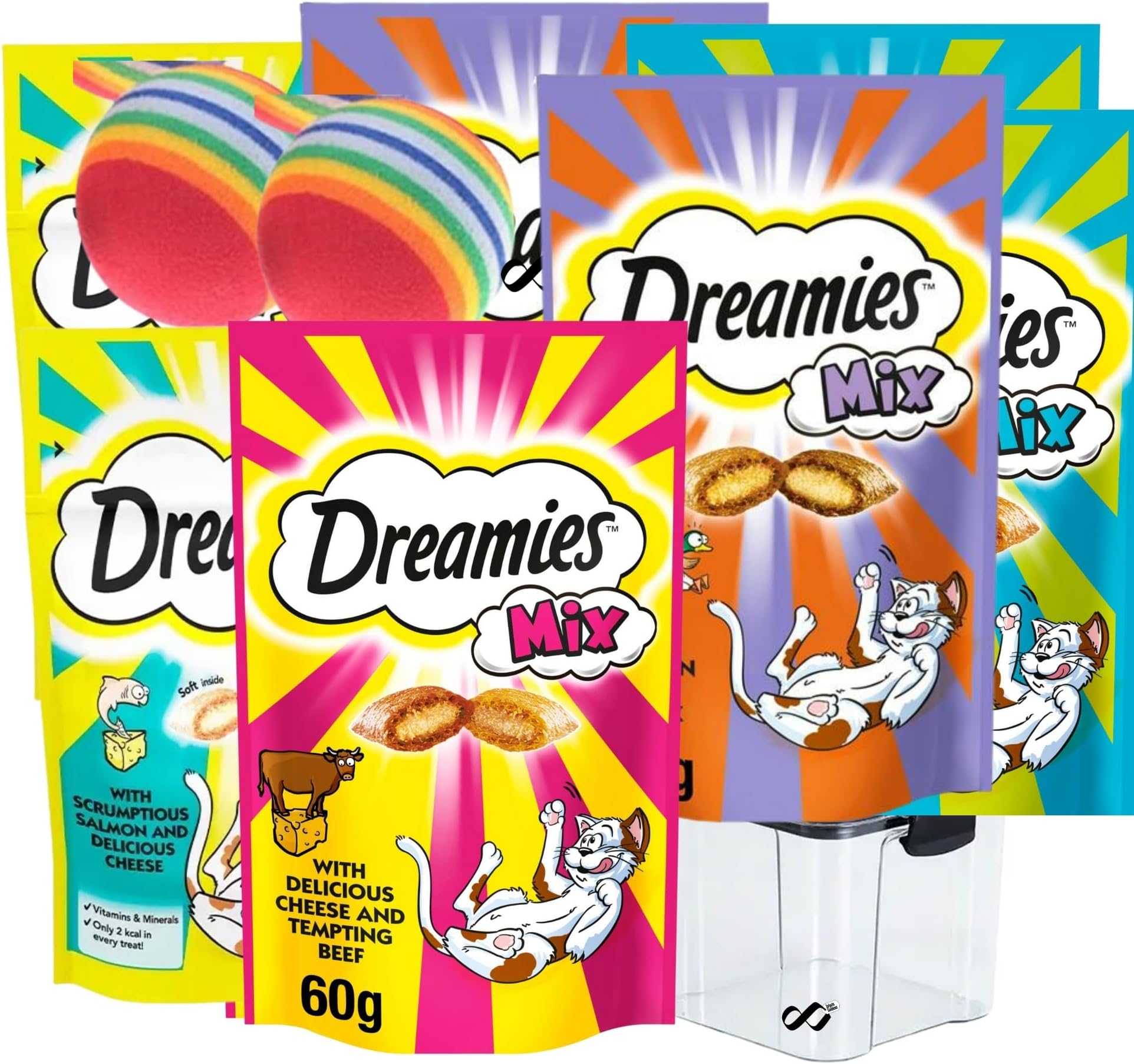 Biscuits Cat Treats Dreamies Mix with 700ml Air Tight Container, Treats