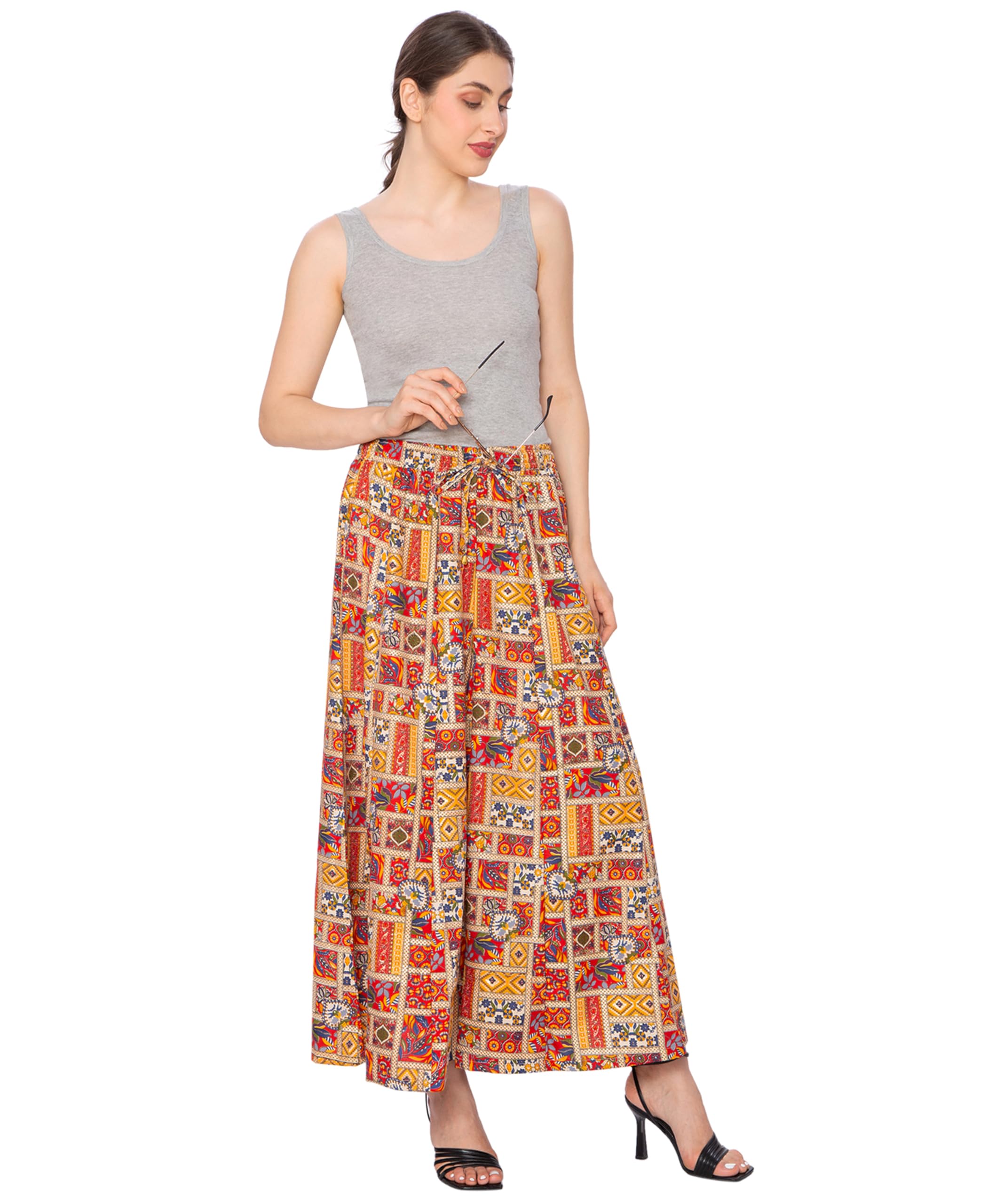 Women Rayon Full Flared Printed Sharara Palazzo Pants || Plus Size Summer Printed Palazzo || Women Jaipuri Style Sharara-image-10