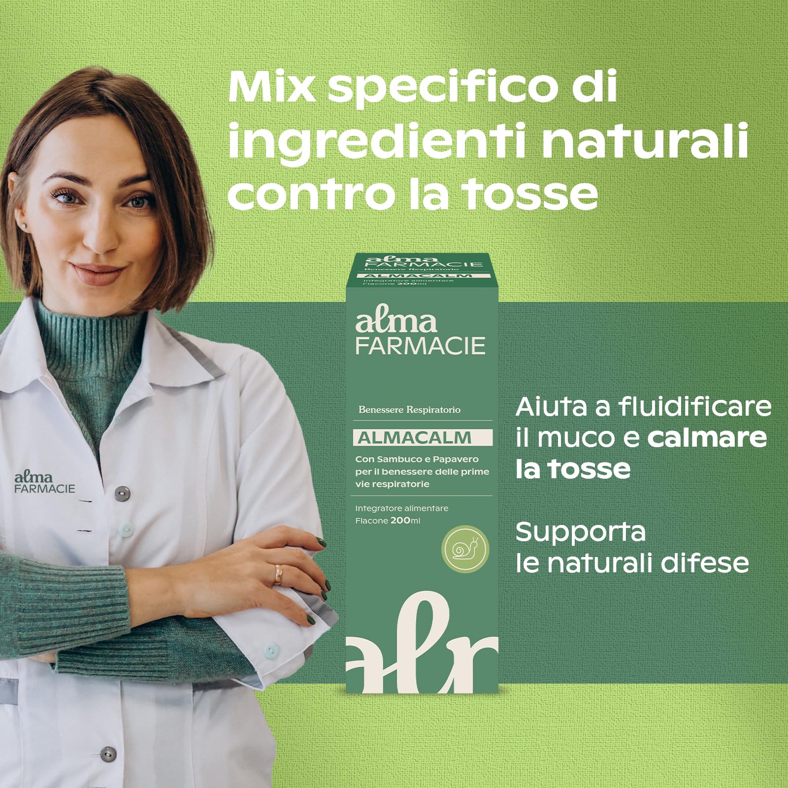 AlmaCalm Alma Farmacie, Sciroppo per Tosse ad Azione Lenitiva, Con Ingredienti Naturali, Malva, Sambuco e Papavero, Anche per Bambini, Bassa Concentrazione di Zuccheri, 200 ml