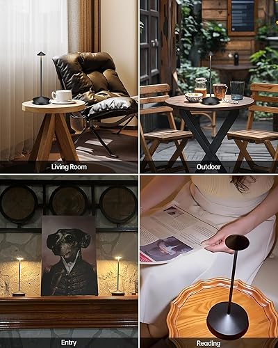 Miniatura 2 de Lámpara de mesa inalámbrica LED portátil, paquete de 2, batería recargable de 6000 mAh, lámpara de mesa para exteriores, para comedor, restaurante,