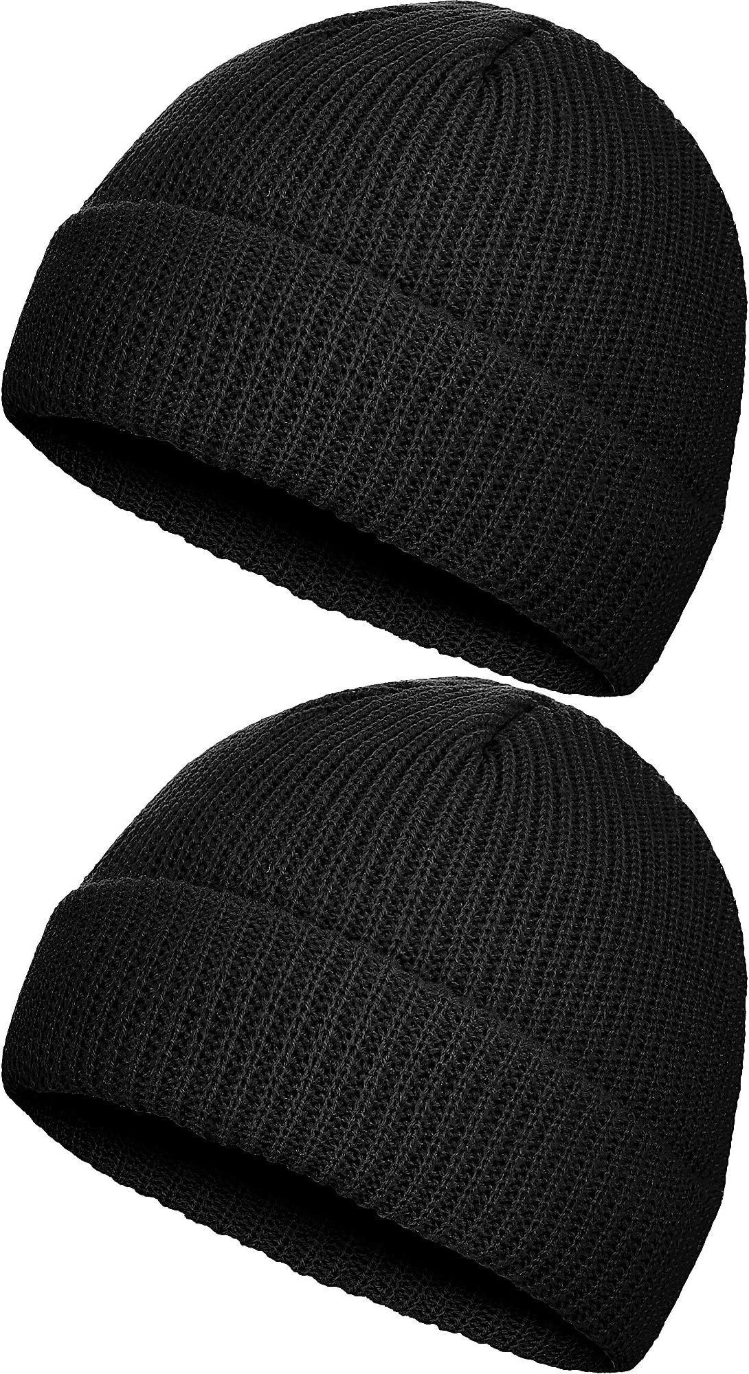 SATINIOR 2 Pieces Winter Fisherman Beanie Trawler Beanie Watch Hat Roll up Edge Skullcap Unisex