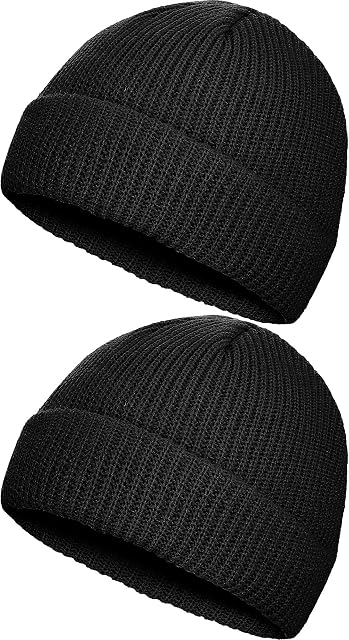 2 Pieces Winter Short Fisherman Beanie Hat Trawler Beanie Watch Hat Edge Skullcap for Men