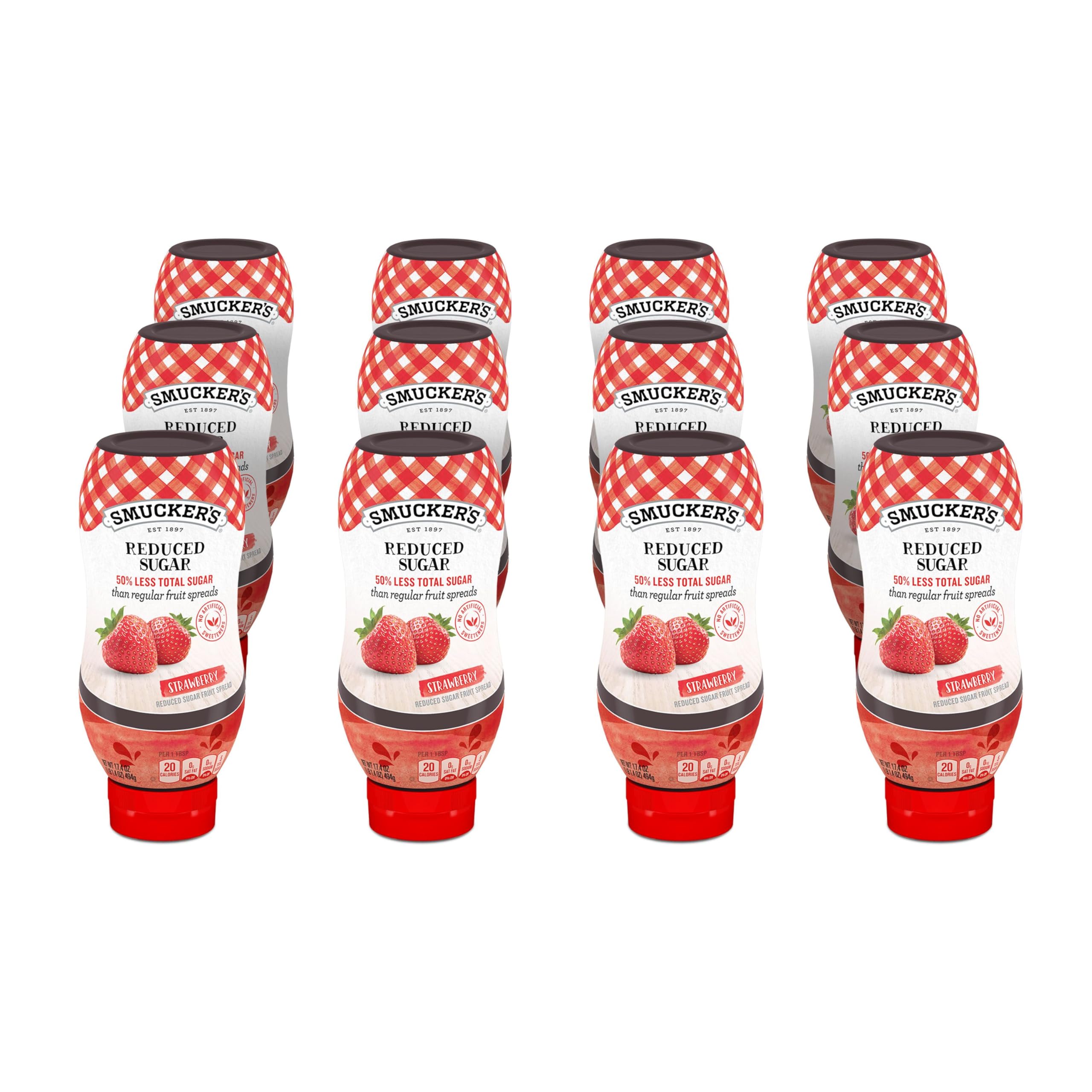 Smucker's Reduced Sugar Strawberry Squeezable Fruit Spread, 17.4 Ounces (Pack of 12)