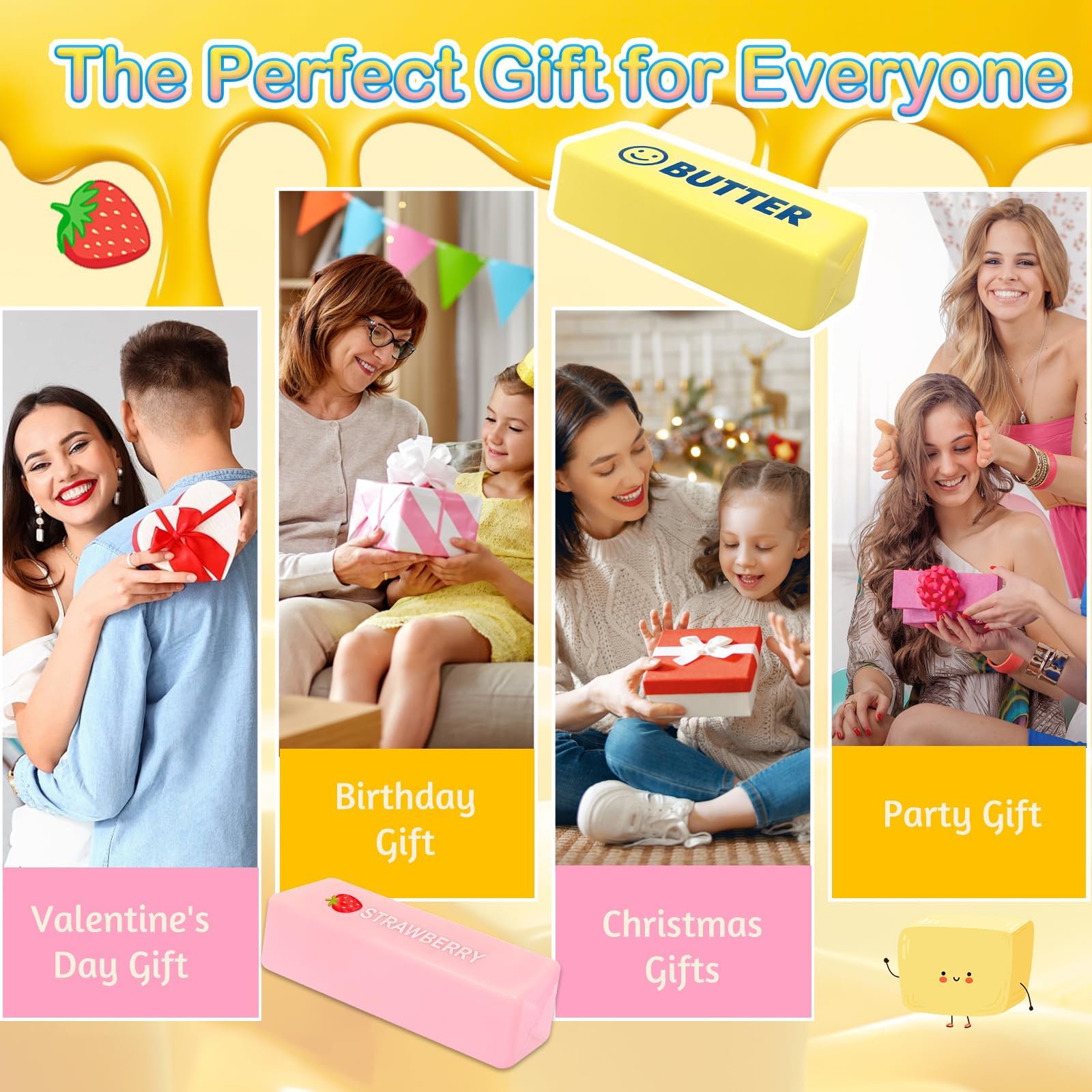 4 Pezzi Butter Squishy & Squishy Formaggio, Palline Antistress a Lento Ritorno, Giocattolo Sensoriale Morbido e Portatile per Bambini e Adulti, Fidget Toys Antistress per Ansia e Stress