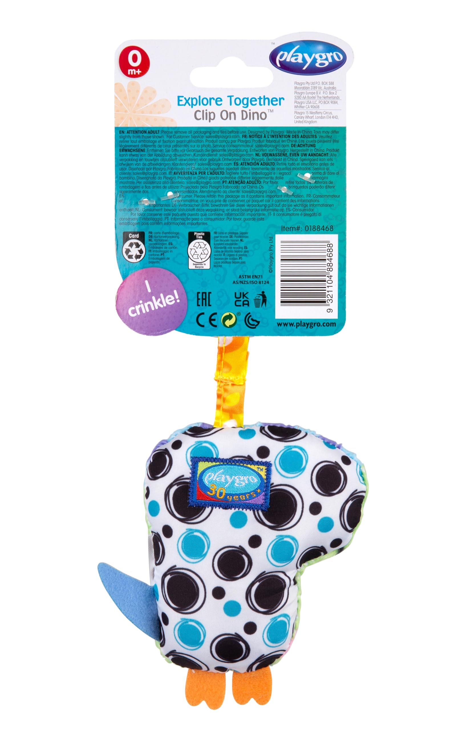 Playgro Explore Together Dino Pushchair Trailer, Colourful, 13 x 3.5 x 25 cm - Image 3